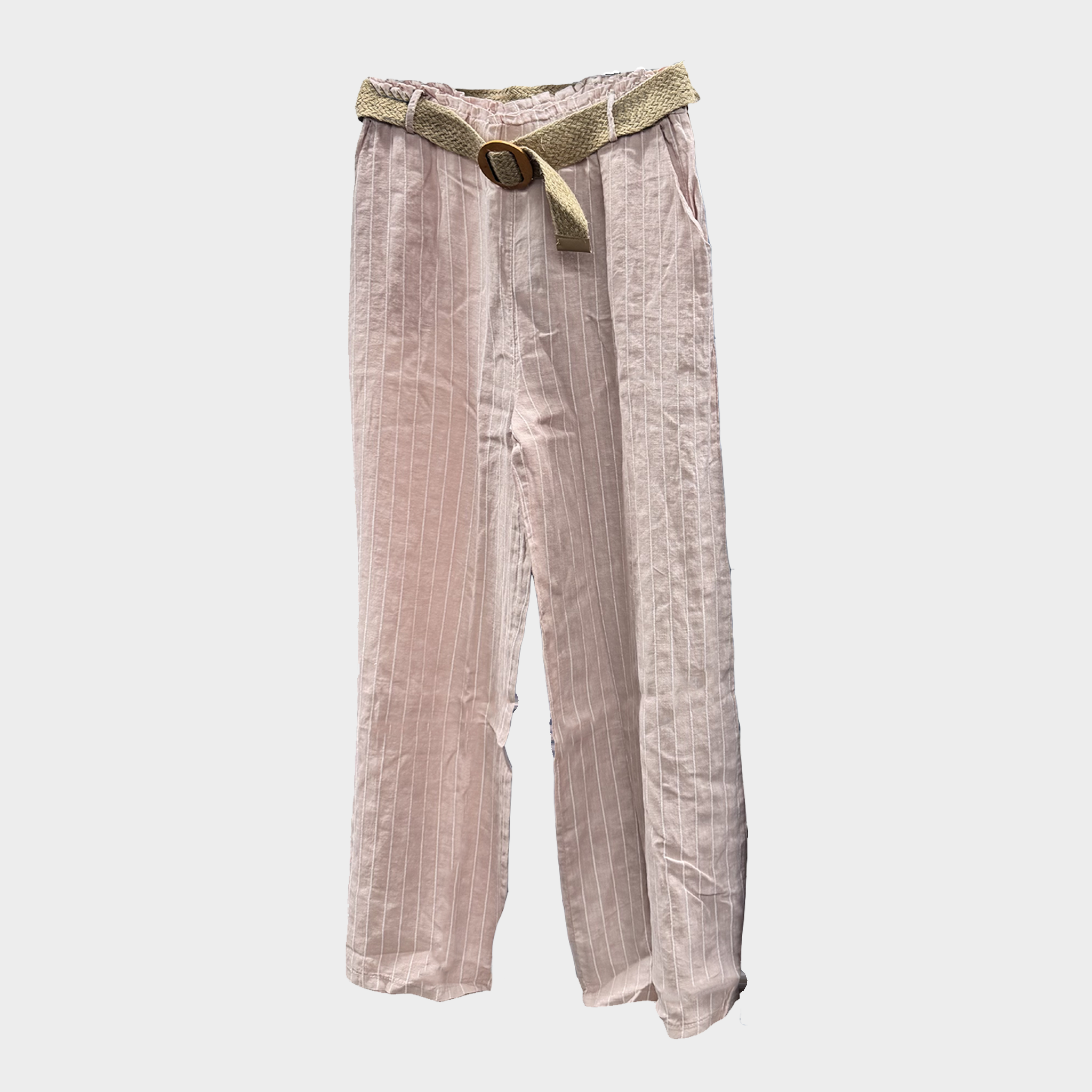 100% Linen Wide-Leg Pinstripe Pants in Four Colors