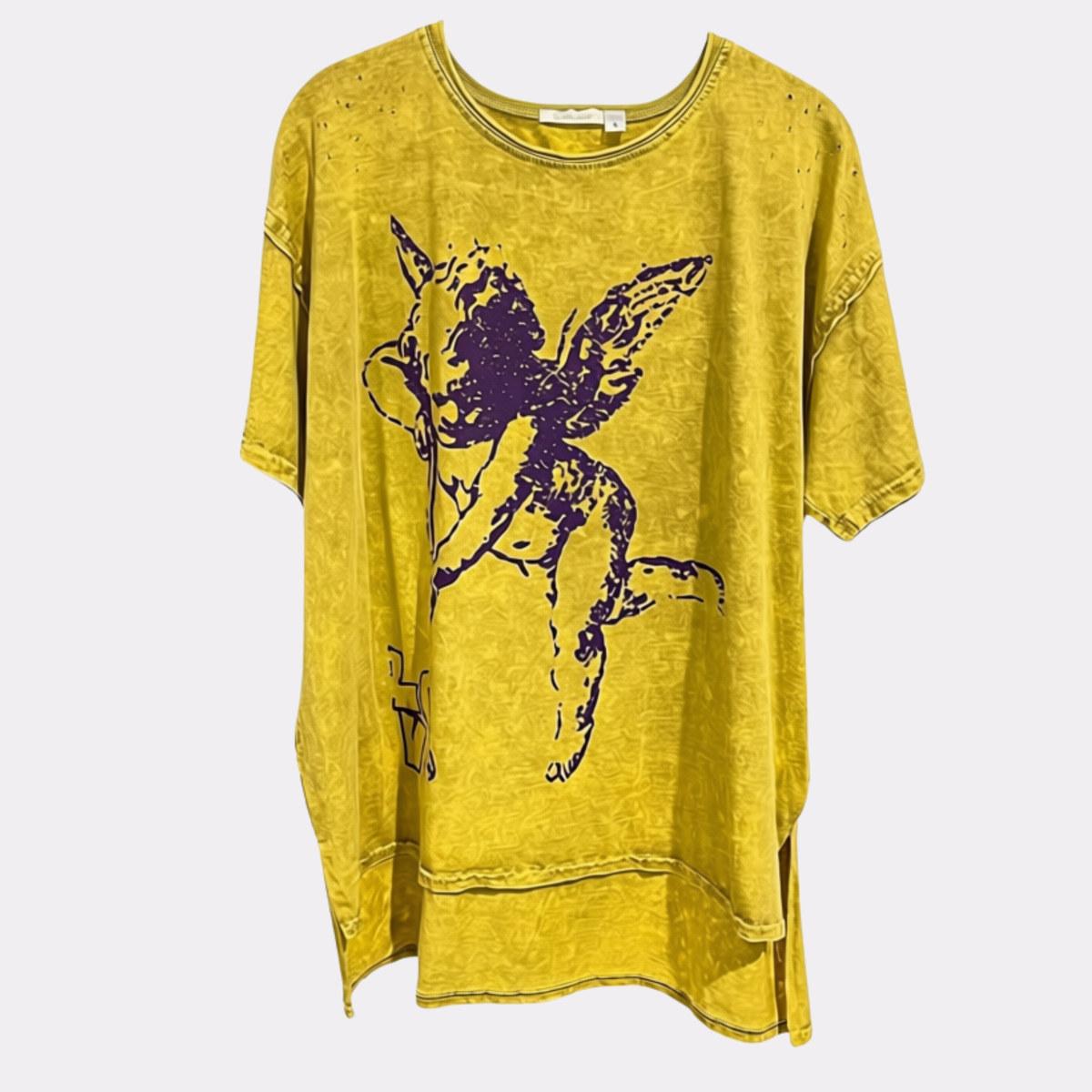 Distressed Tee with Cupid Print in 3 Colors