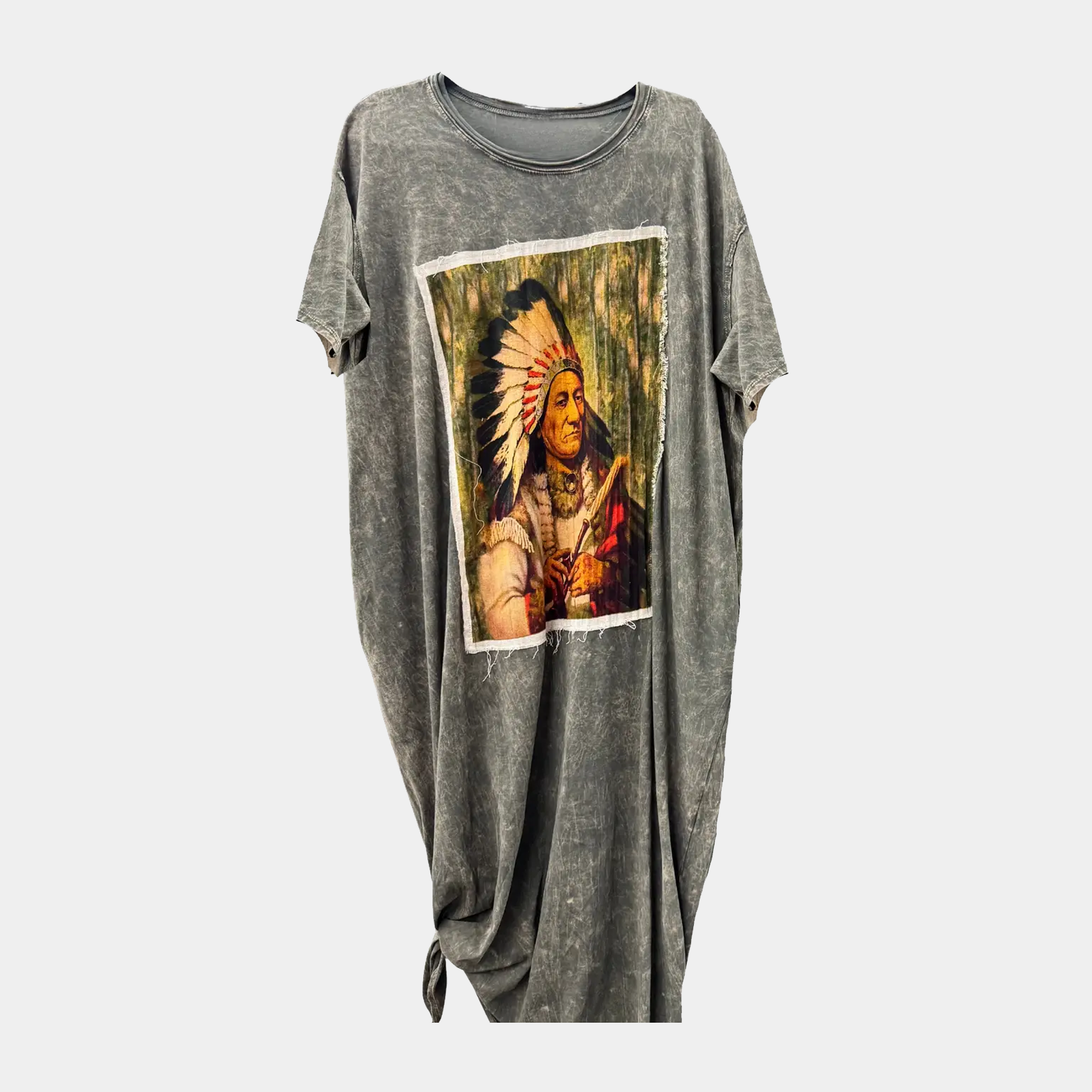 T-Shirt Dress with Patchwork Print of Sitting Bull