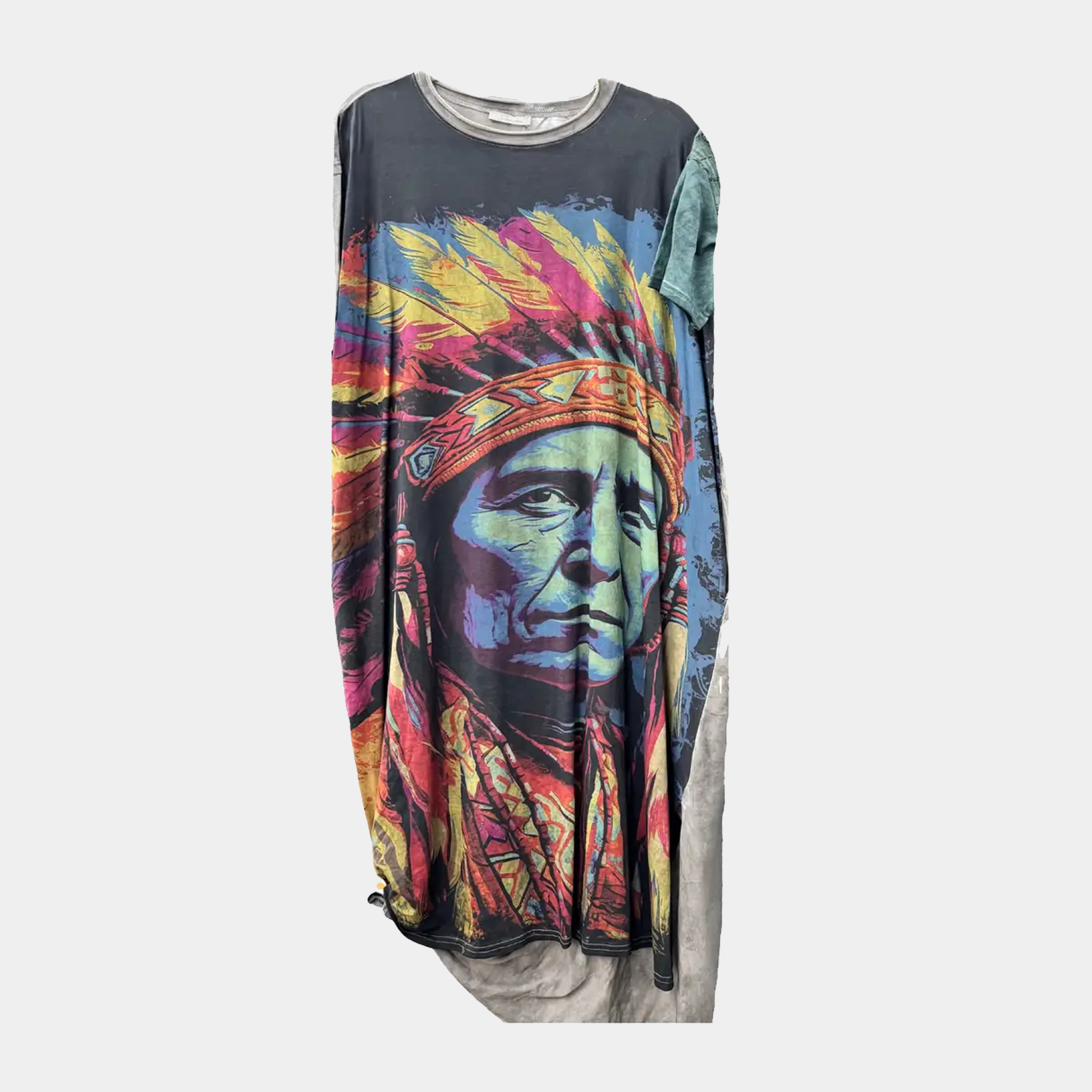 T-Shirt Dress with Colorful Print of Indian Chief