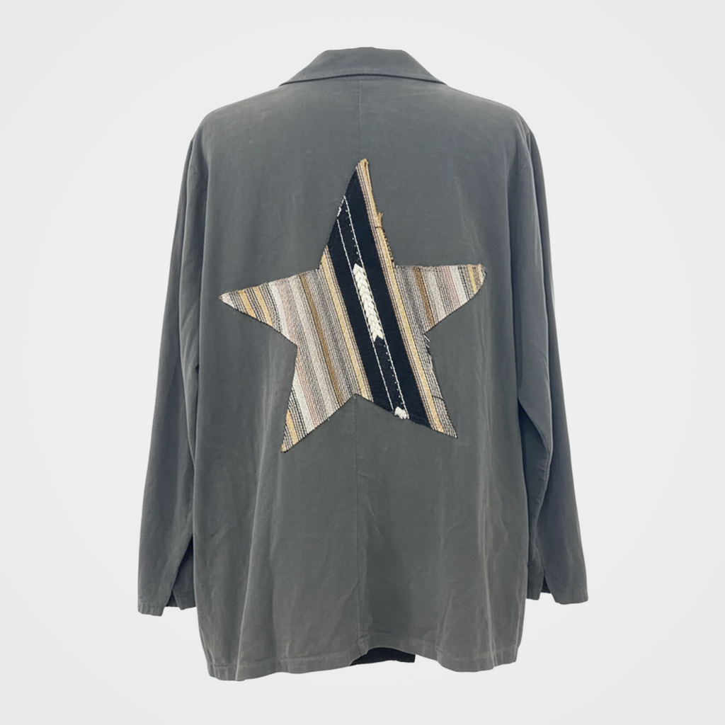 Corduroy Button Up Blouse with Star Patch