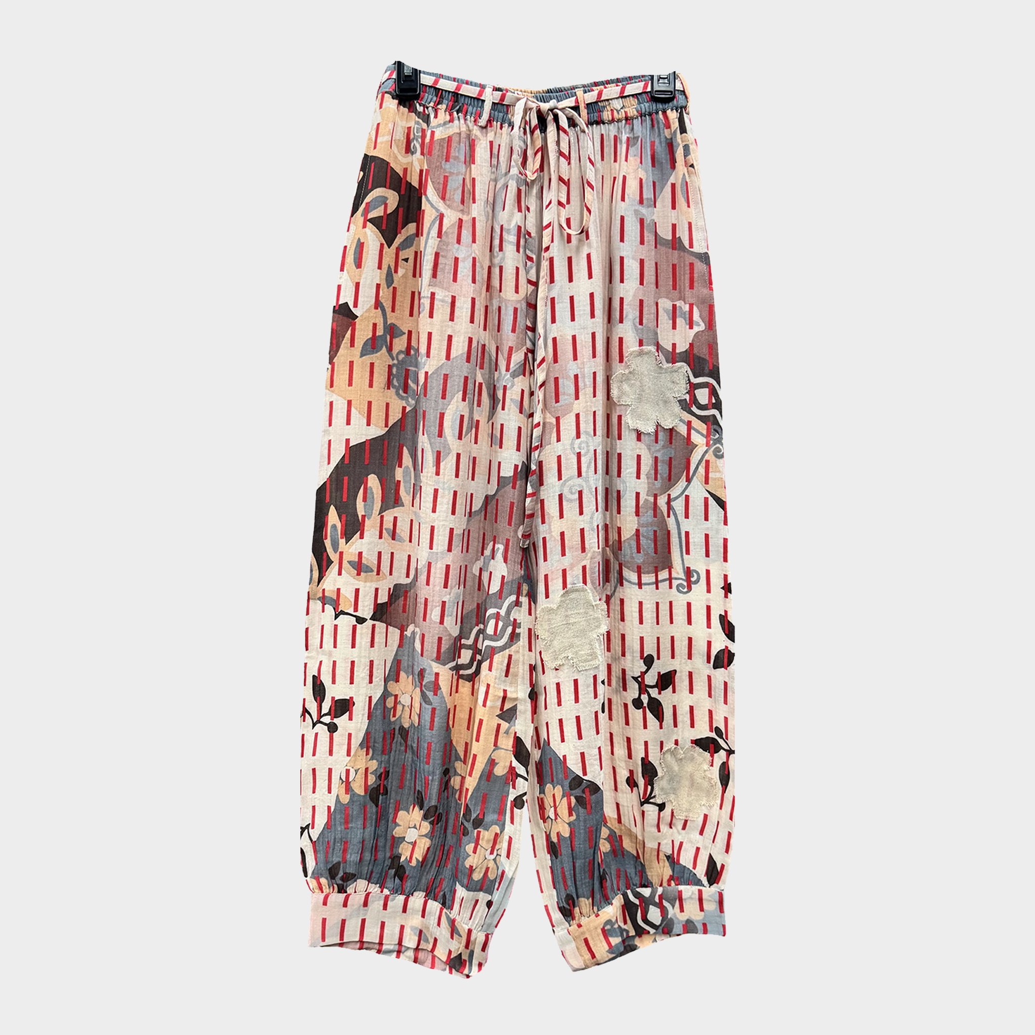 Kantha Pants with Drawstring Waist and Tapered Leg