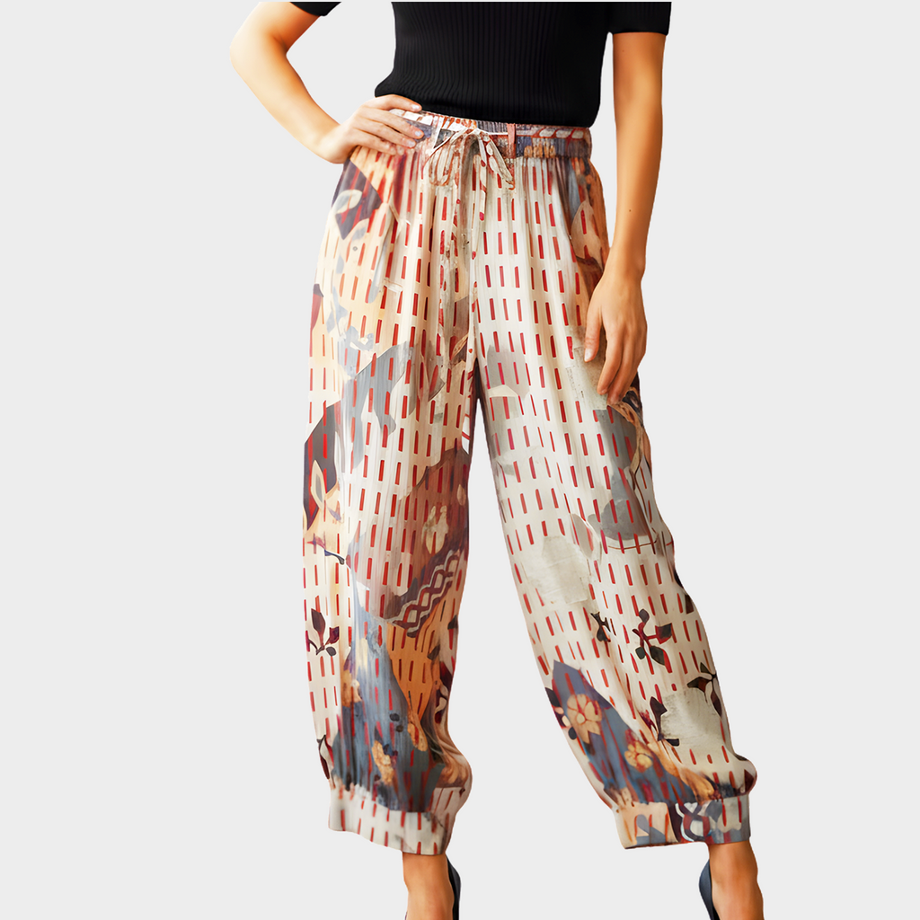 Kantha Pants with Drawstring Waist and Tapered Leg