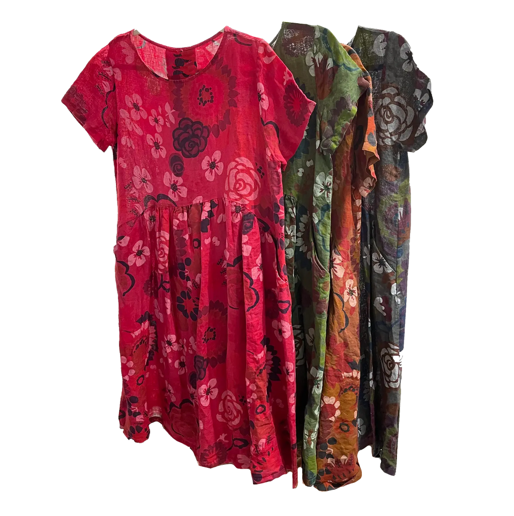 Linen Floral Dress in Four Colors