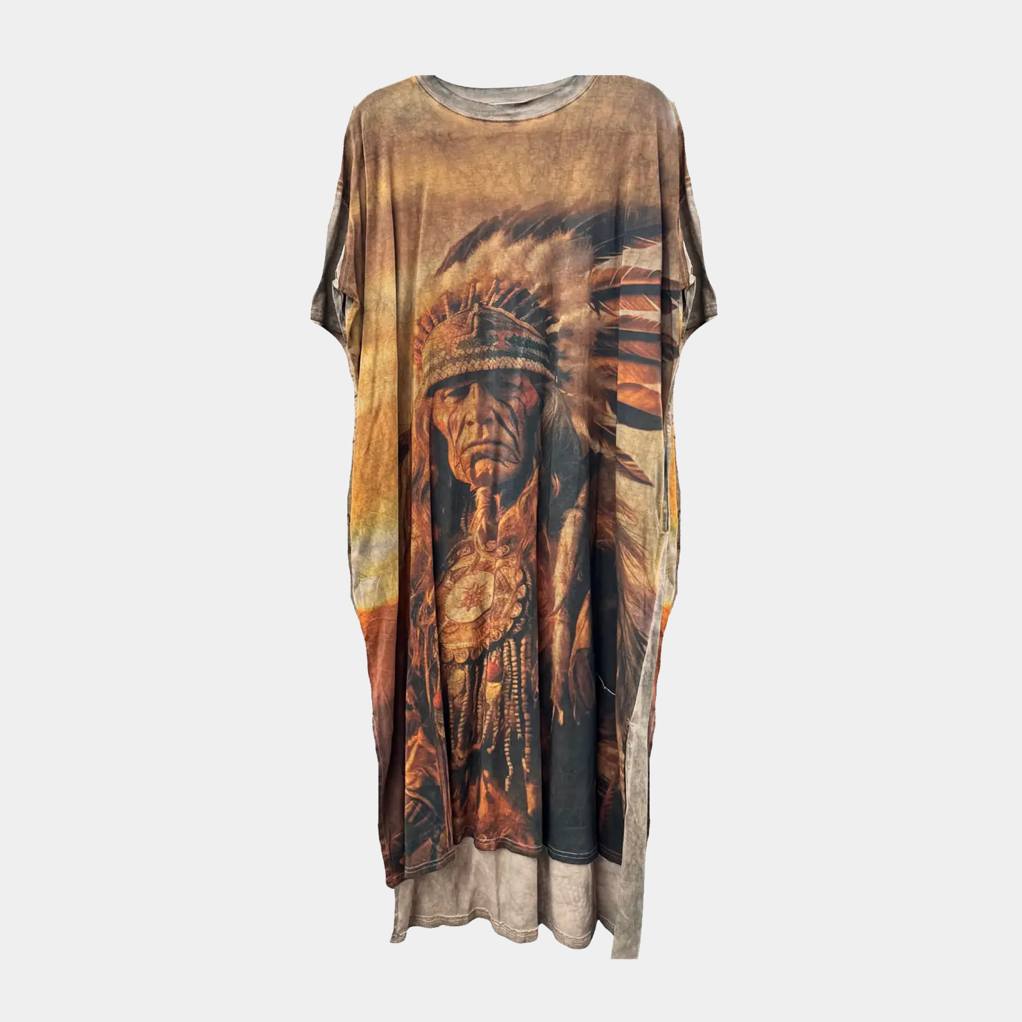 T-Shirt Dress with Print of Indian Warrior