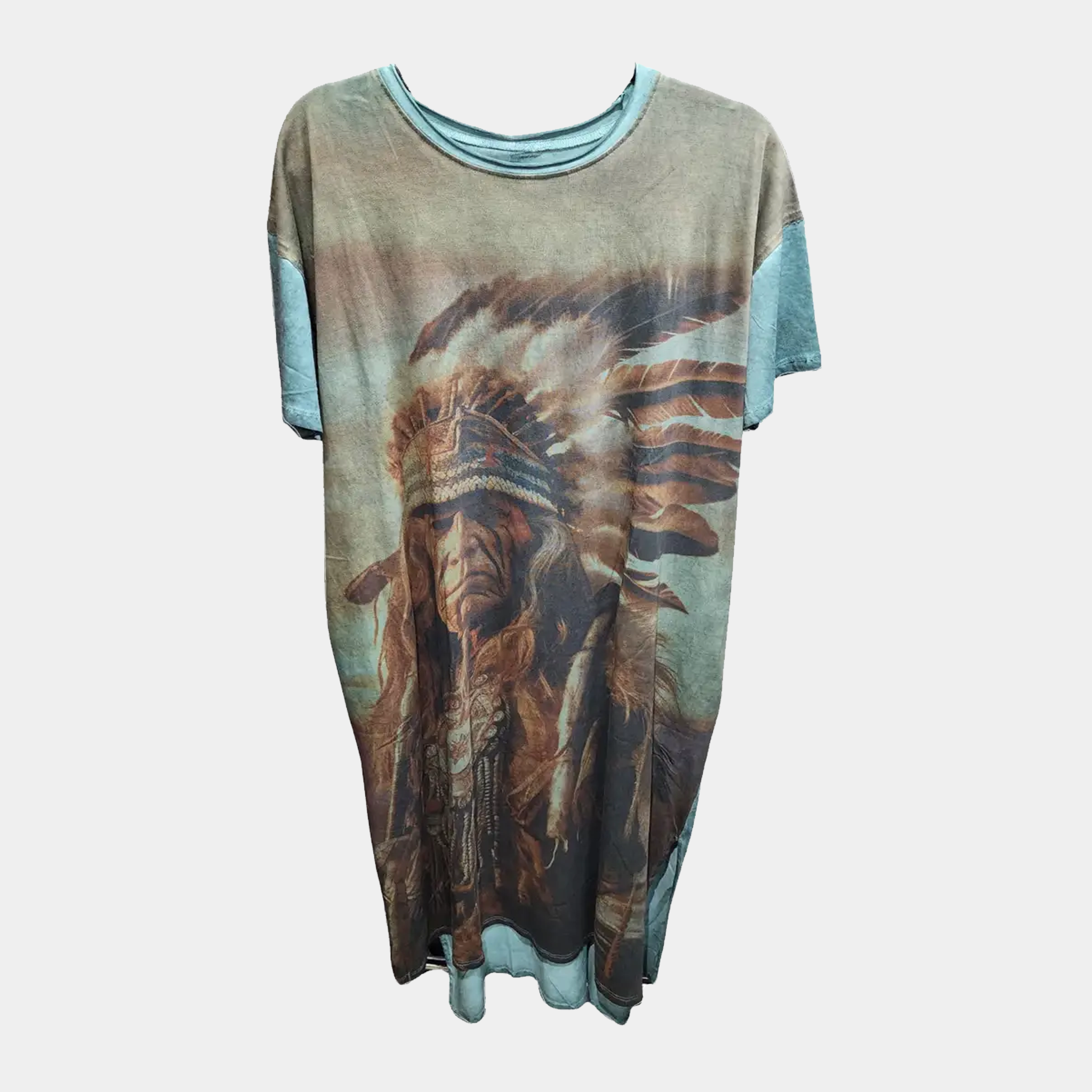 T-Shirt Dress with Print of Indian Warrior