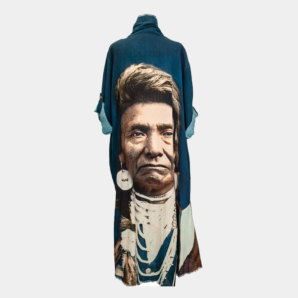 Duster with Chief Joseph Print in Denim Blue or Dark Gray