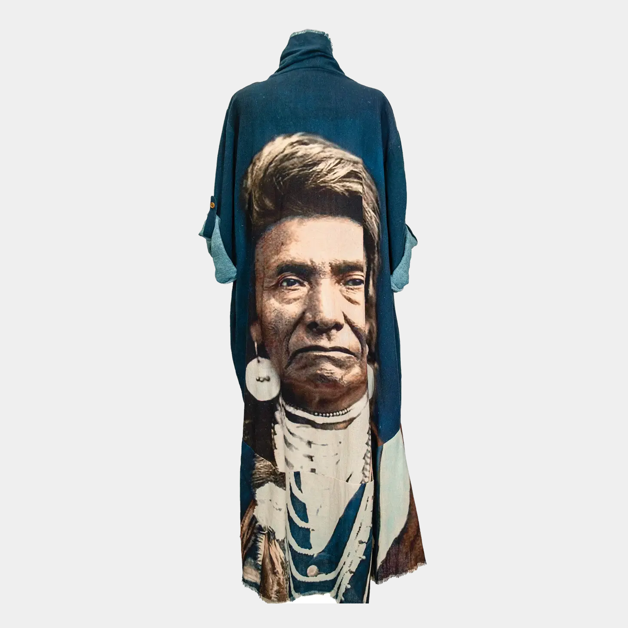 Duster with Chief Joseph Print in Denim Blue or Dark Gray
