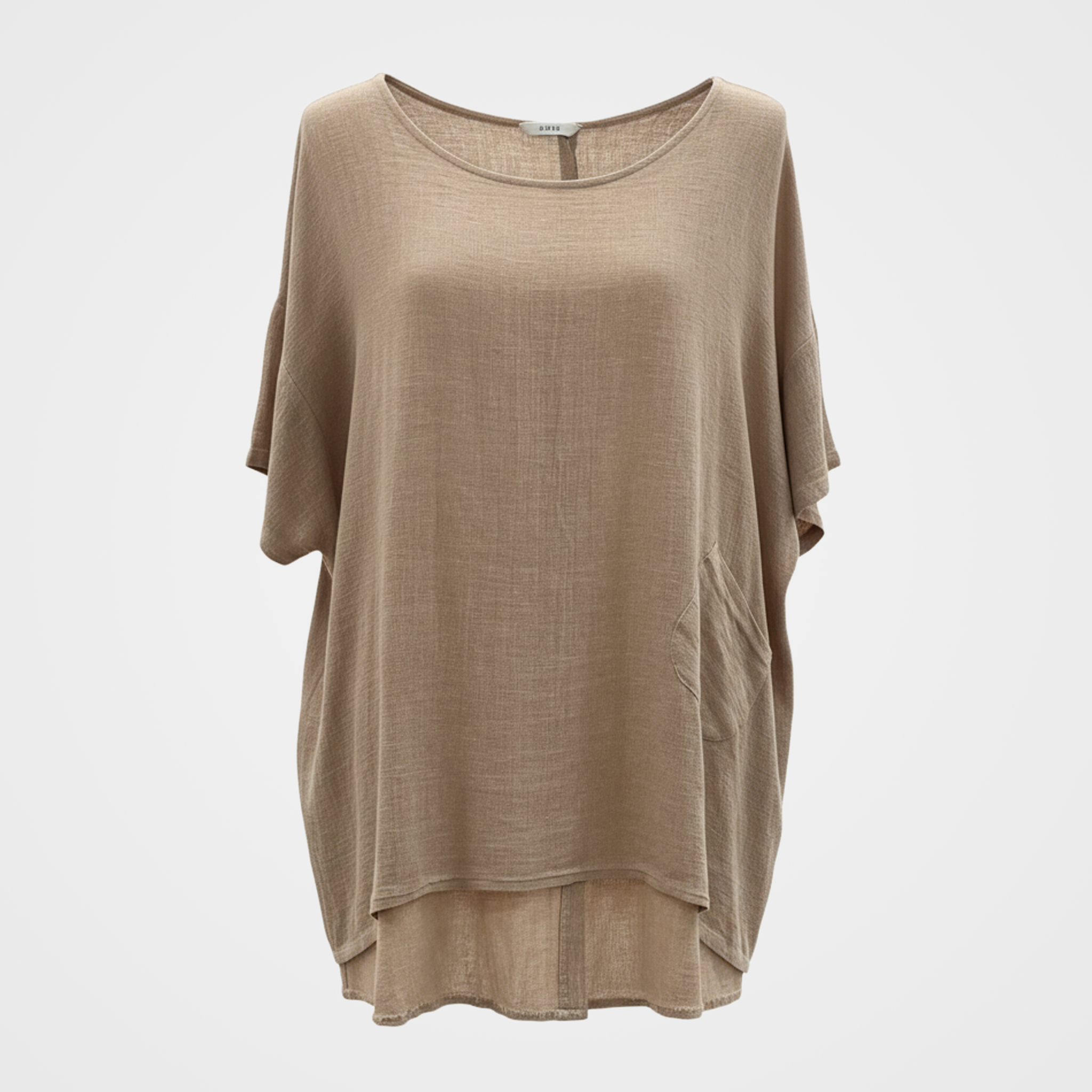 Mesh Linen Top with Pocket and Button Back Closure