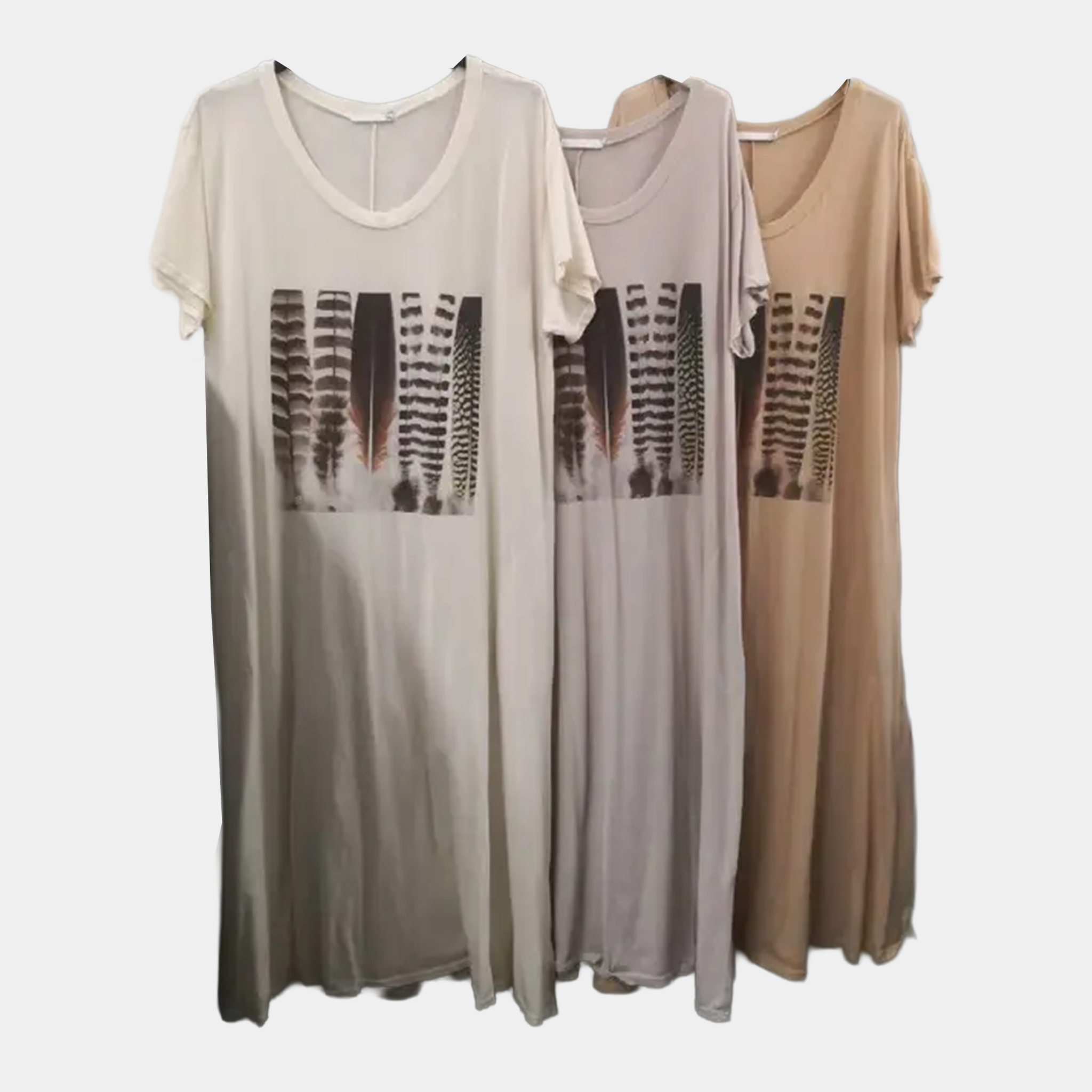 T-Shirt Dress with Vertical Feathers Print
