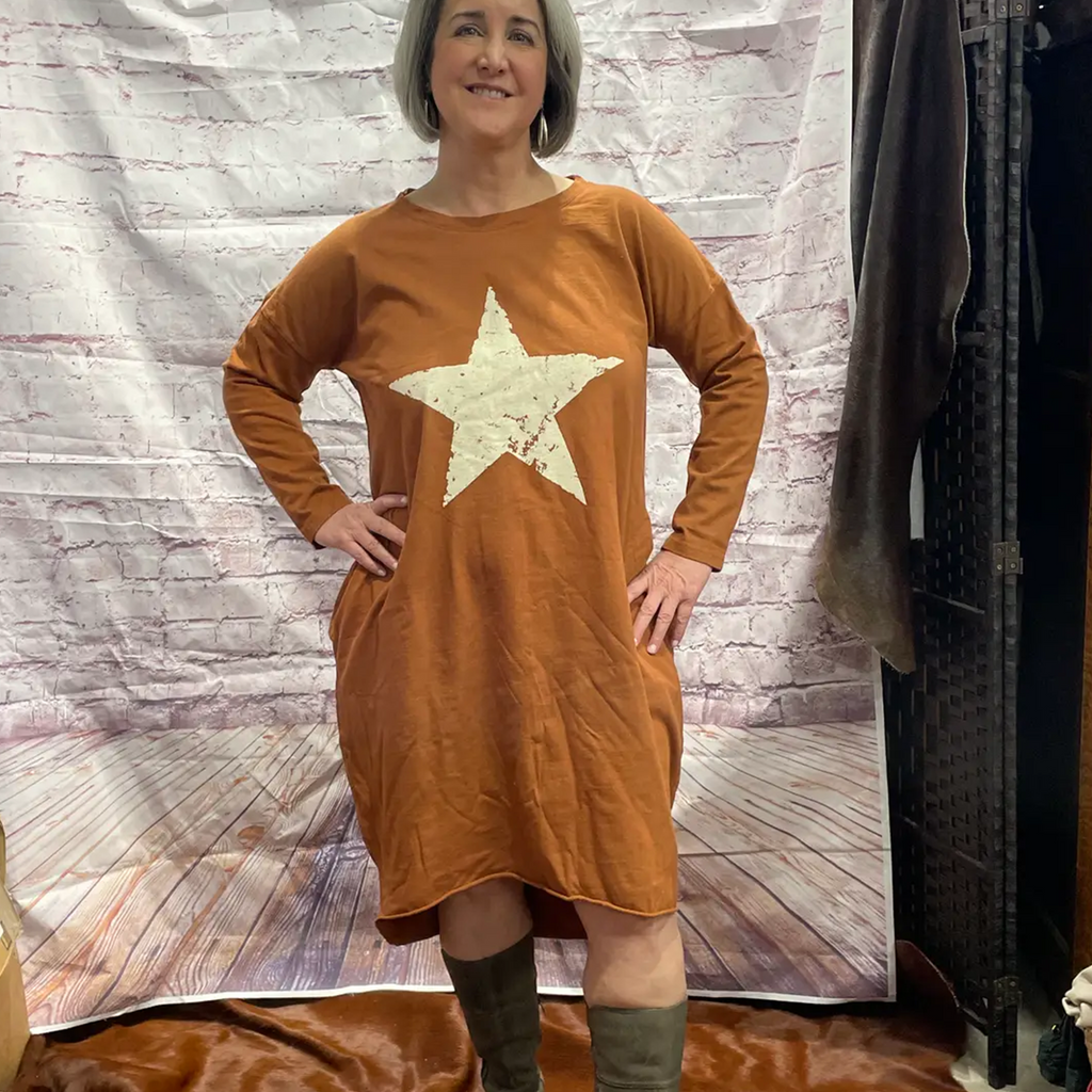 T-Shirt Dress with Distressed Star Print