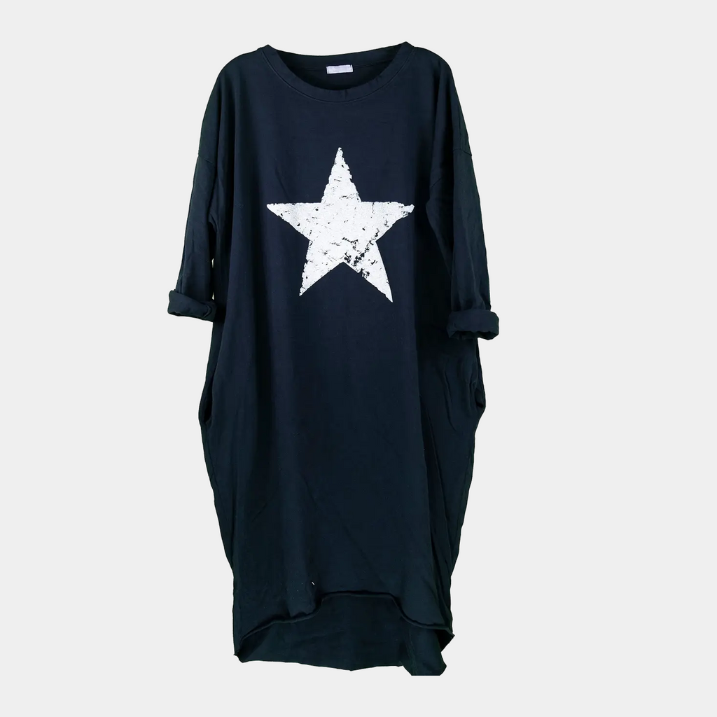 T-Shirt Dress with Distressed Star Print