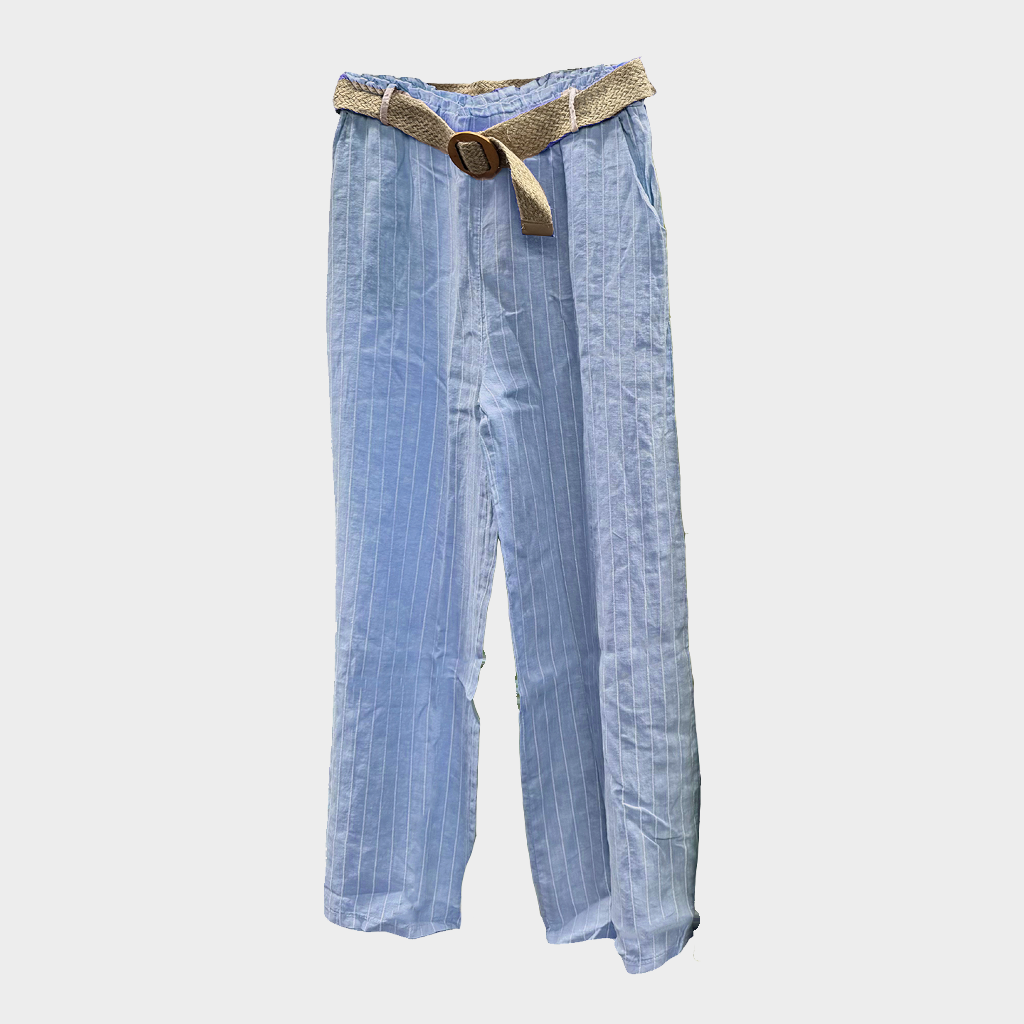 100% Linen Wide-Leg Pinstripe Pants in Four Colors