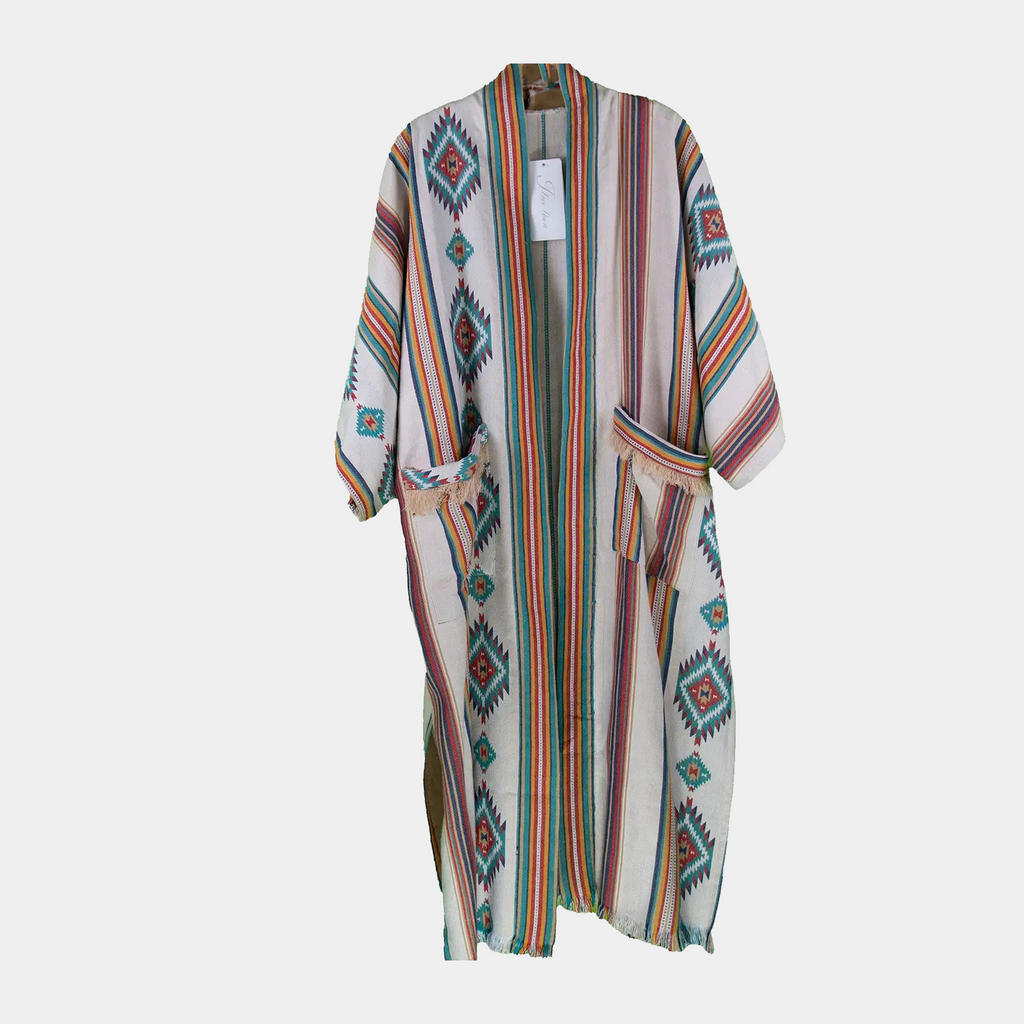 Belted Duster with Textured Aztec Print