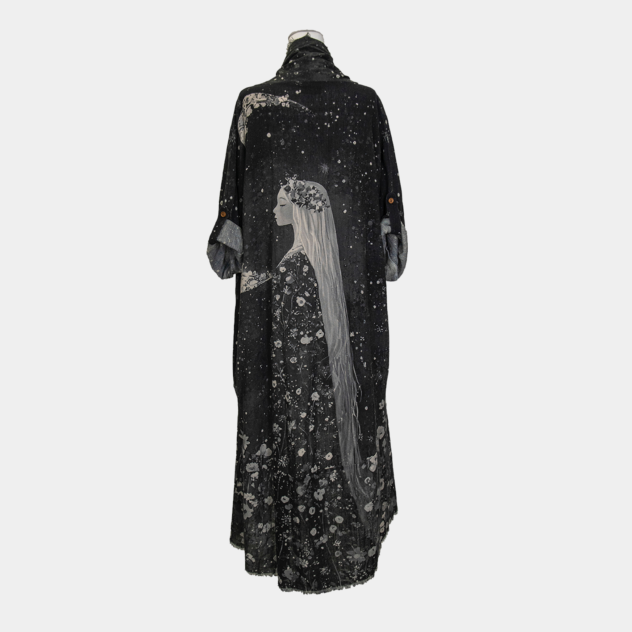 Hi-Lo Tunic with Girl Under Night Sky & Planet Print
