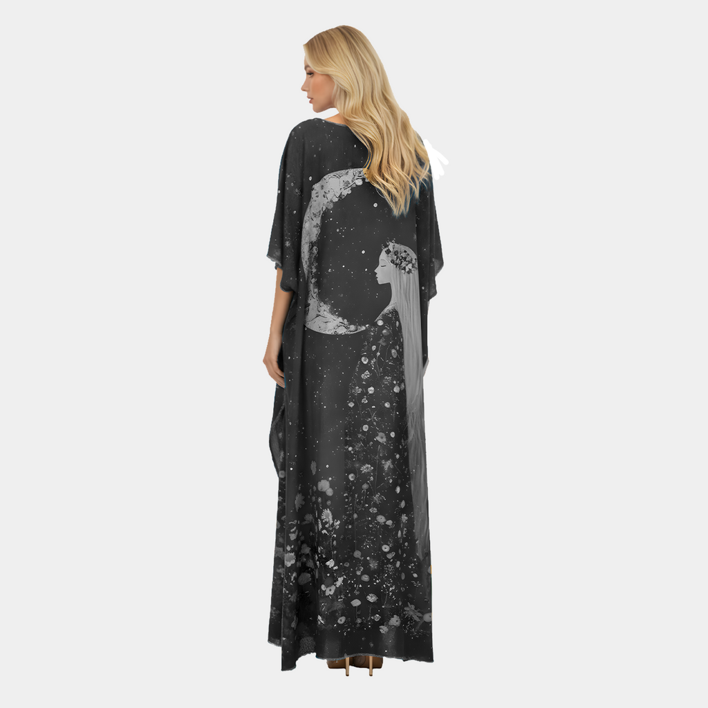 Hi-Lo Tunic with Girl Under Night Sky & Planet Print