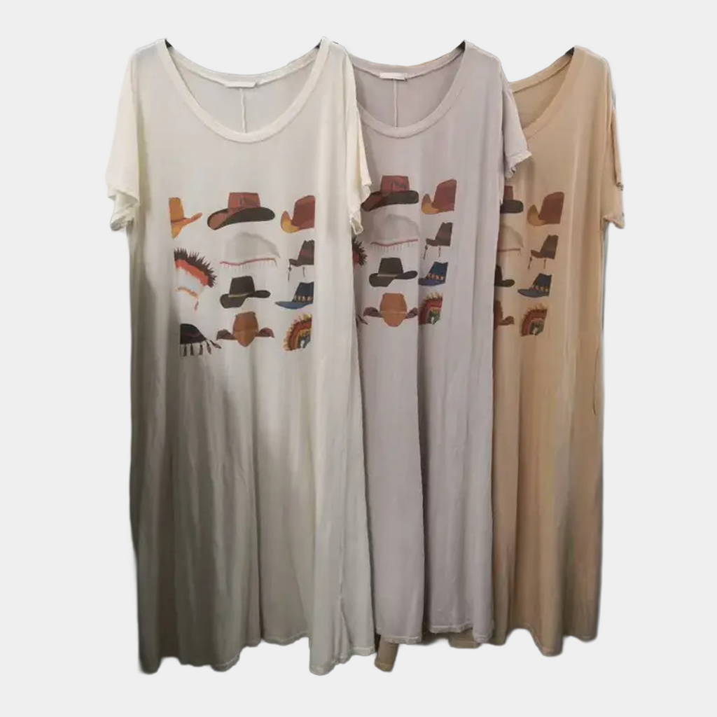 T-Shirt Dress w/Cowboy Hats Print A-Line