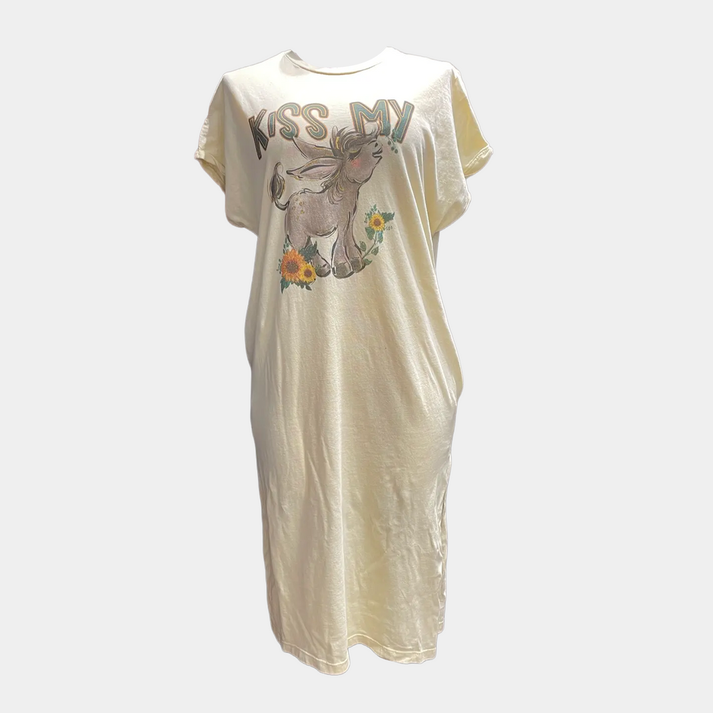 T-Shirt Dress w/Kiss My (Donkey) Graphic Short Sleeve A Line
