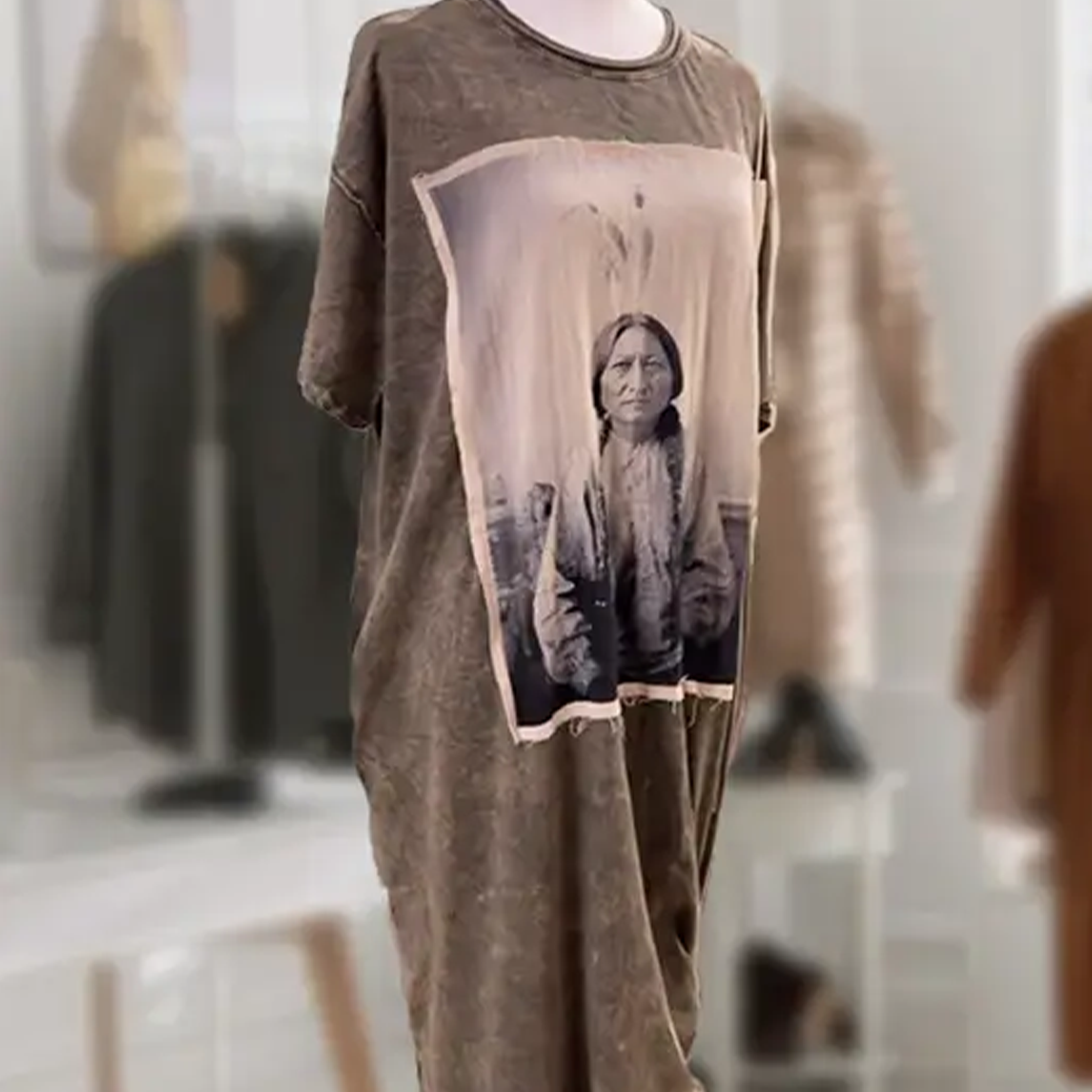 T-Shirt Dress with Printed Patch of Sitting Bull