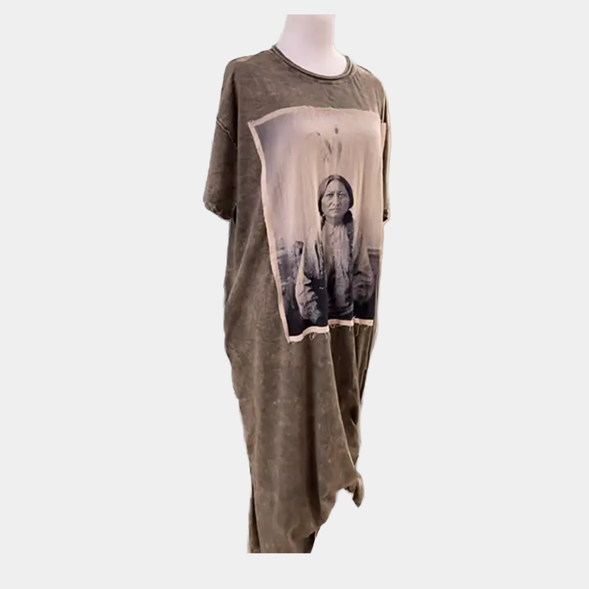 T-Shirt Dress with Printed Patch of Sitting Bull