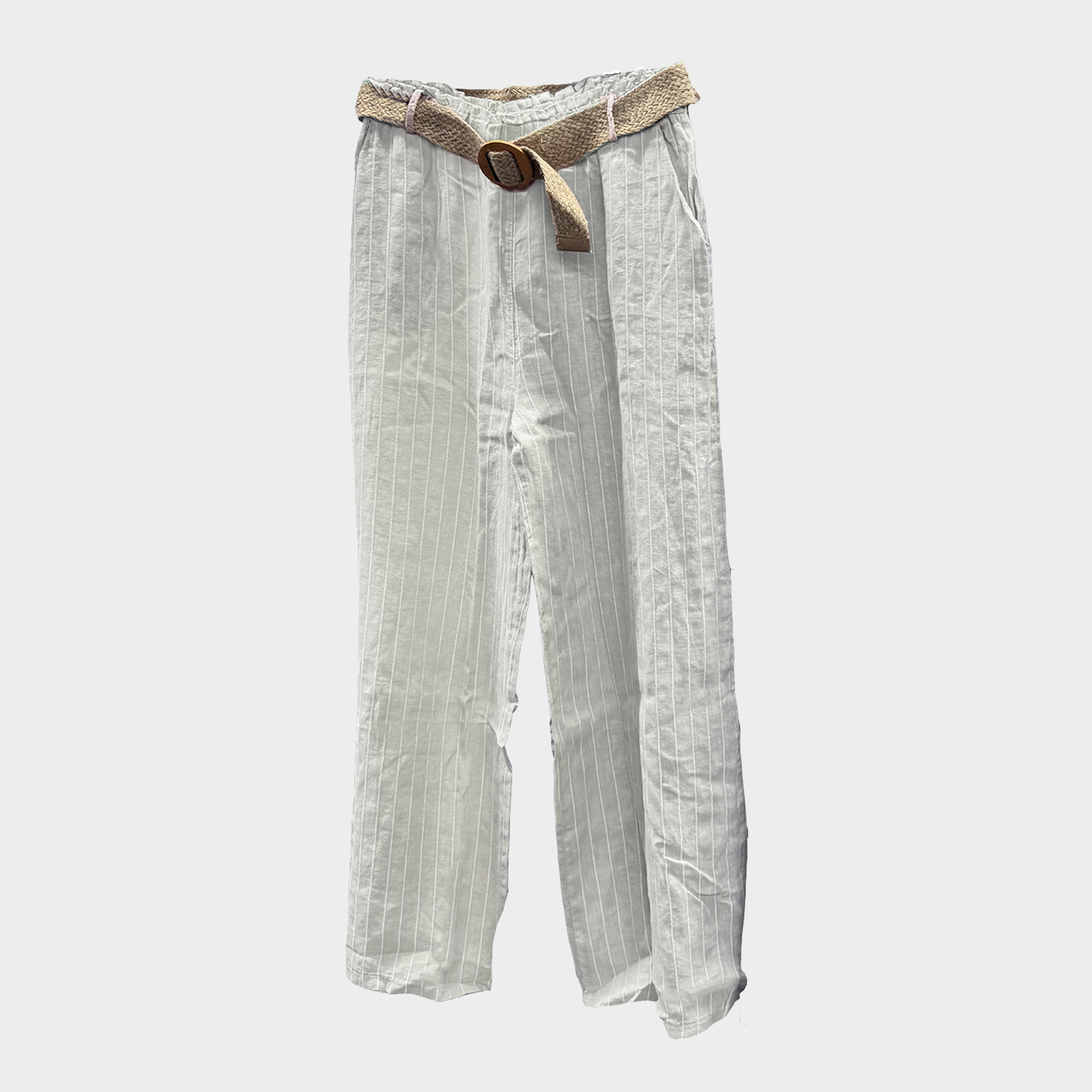 100% Linen Wide-Leg Pinstripe Pants in Four Colors