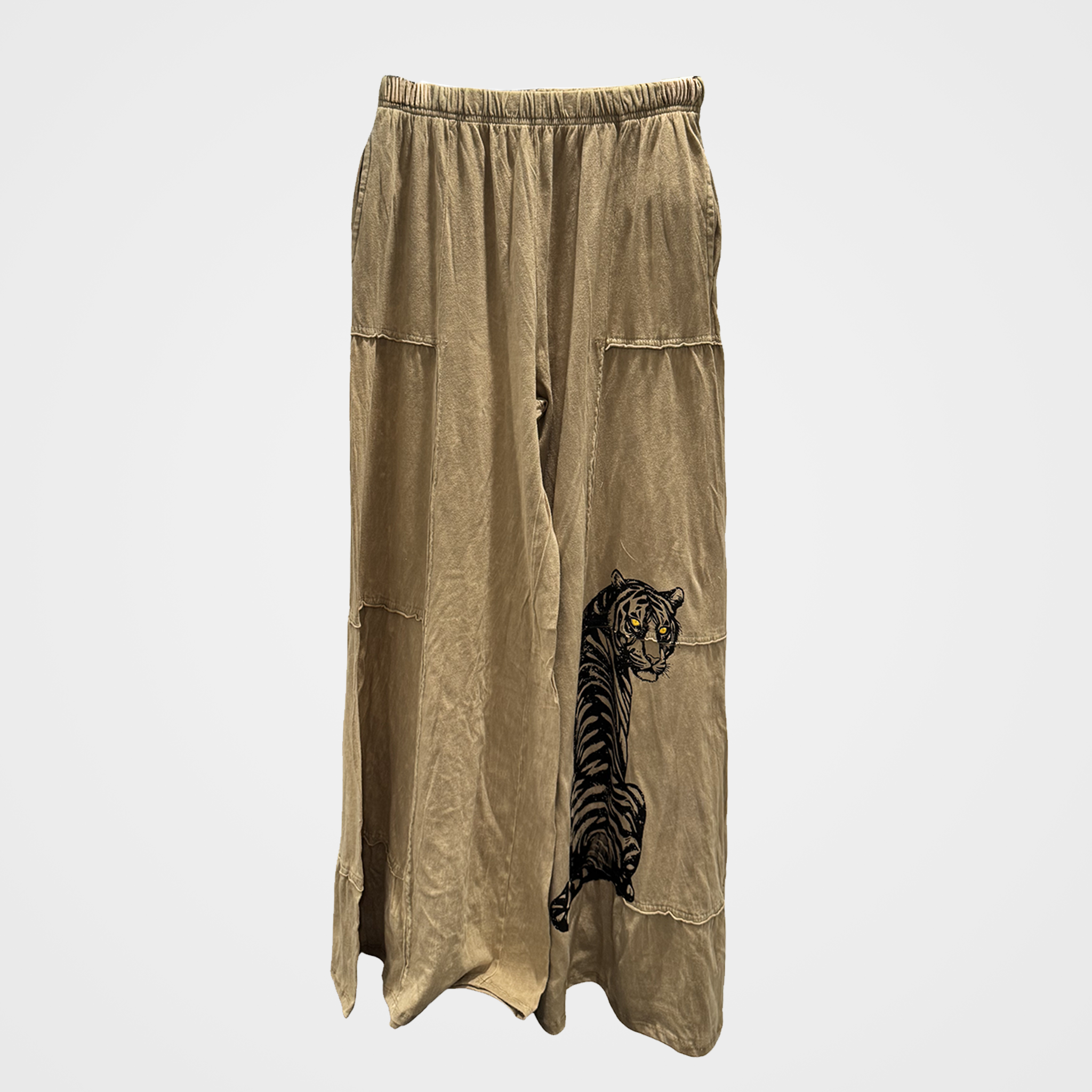 100% Cotton Tiered Wide Leg Pants with Tiger Print
