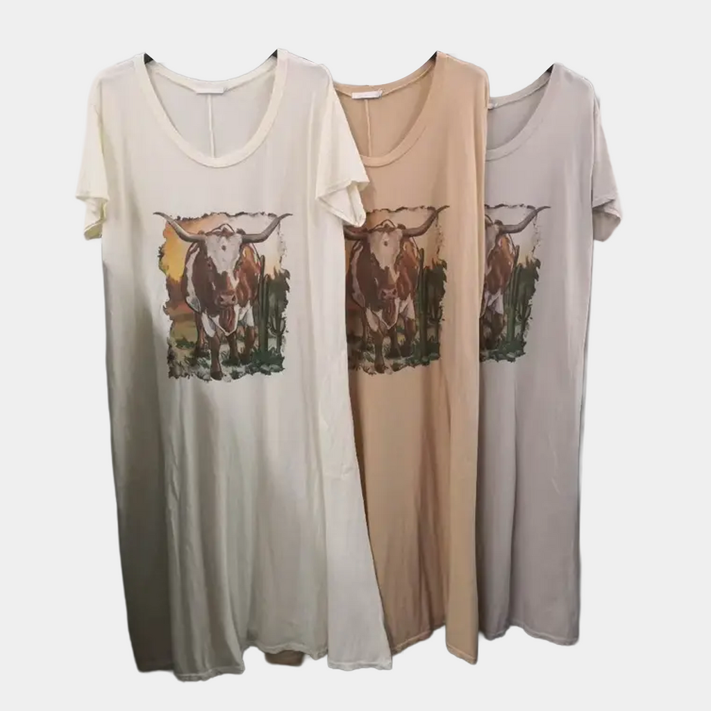 T-Shirt Dress with Longhorn Print A-Line