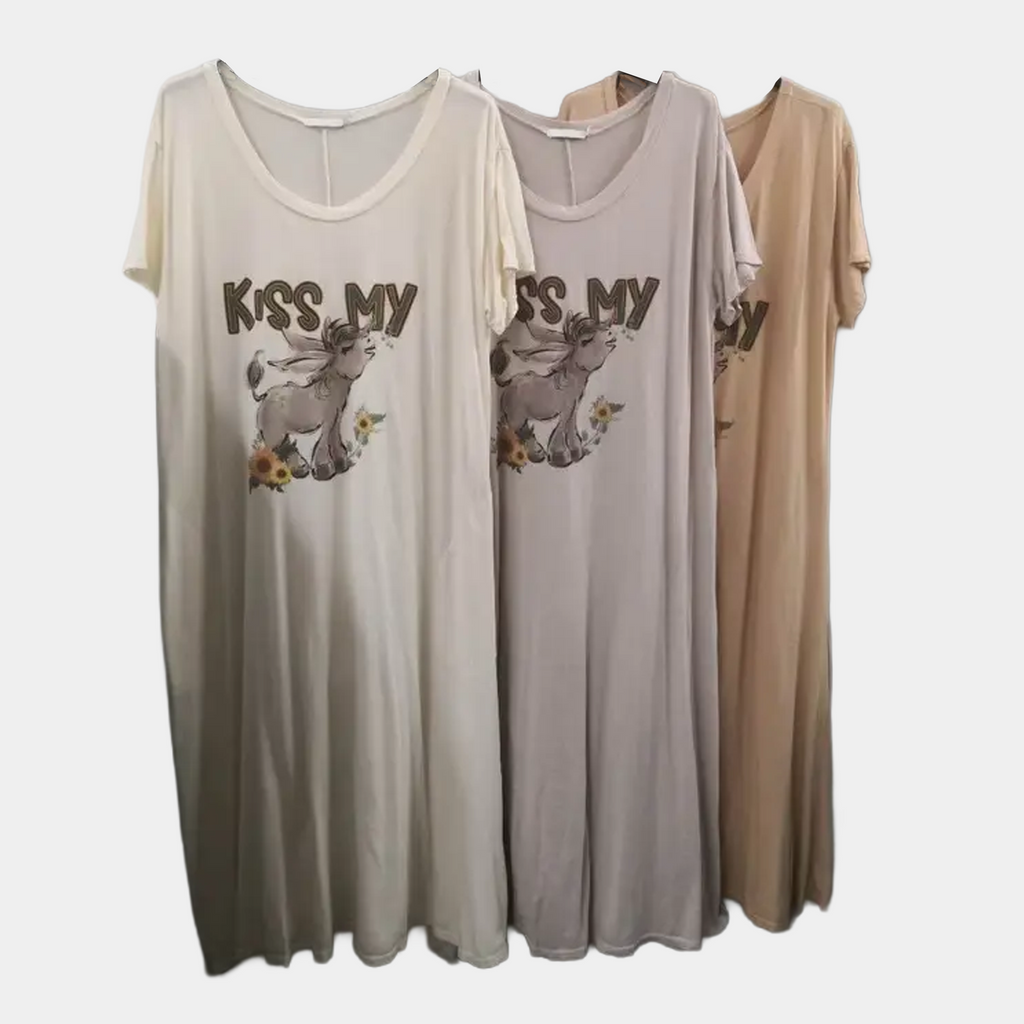 T-Shirt Dress with Kiss My (Donkey) Print A-Line
