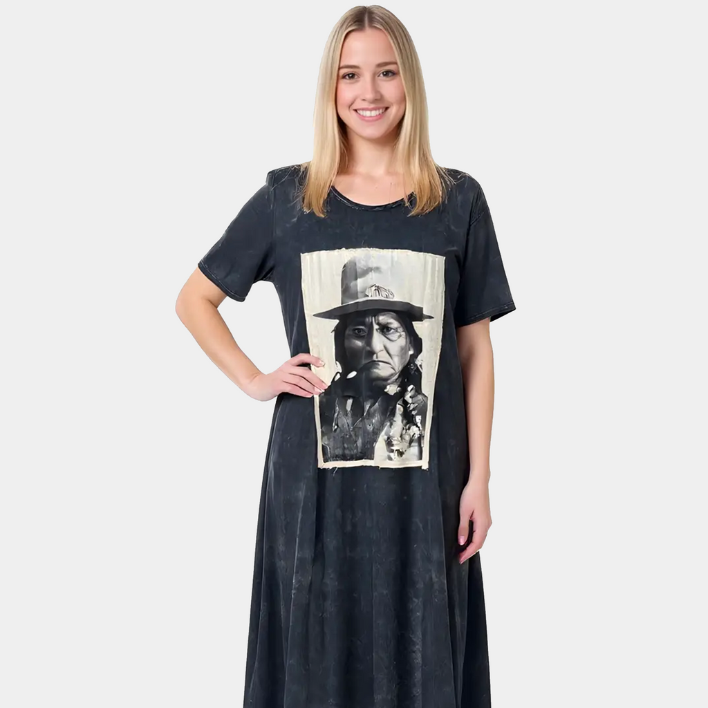 T-Shirt Dress with Sitting Bull Printed Patch