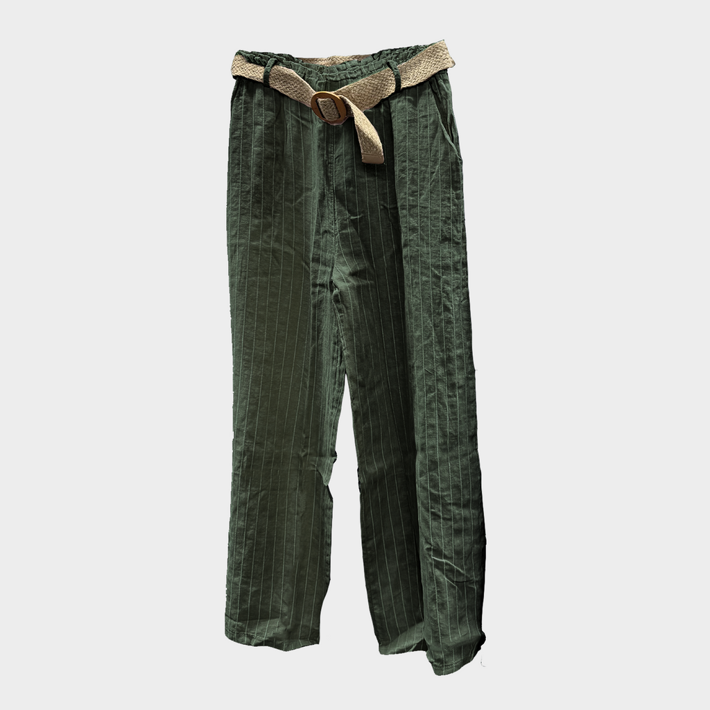 100% Linen Wide-Leg Pinstripe Pants in Four Colors