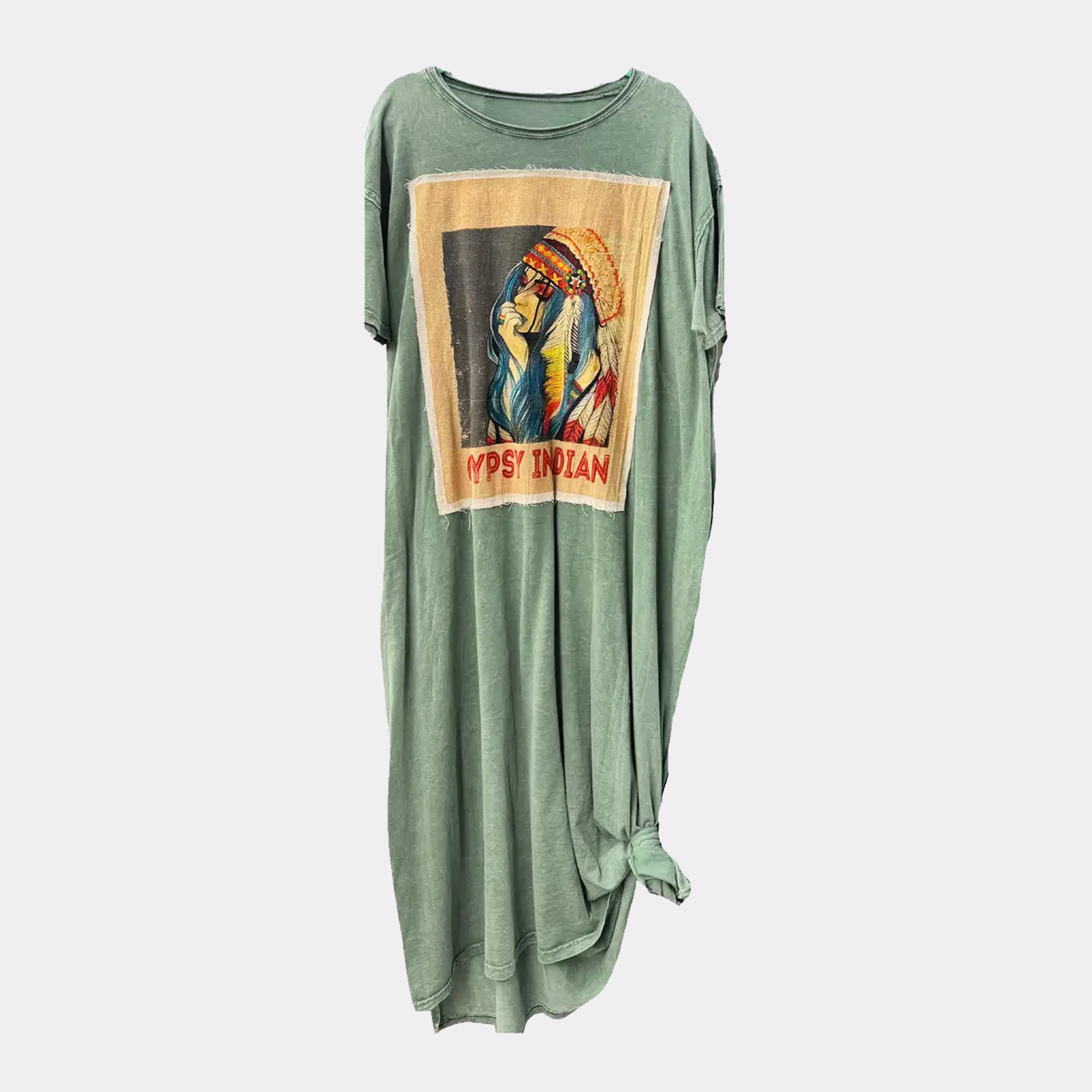 T-Shirt Dress with Gypsy Indian Patchwork Print