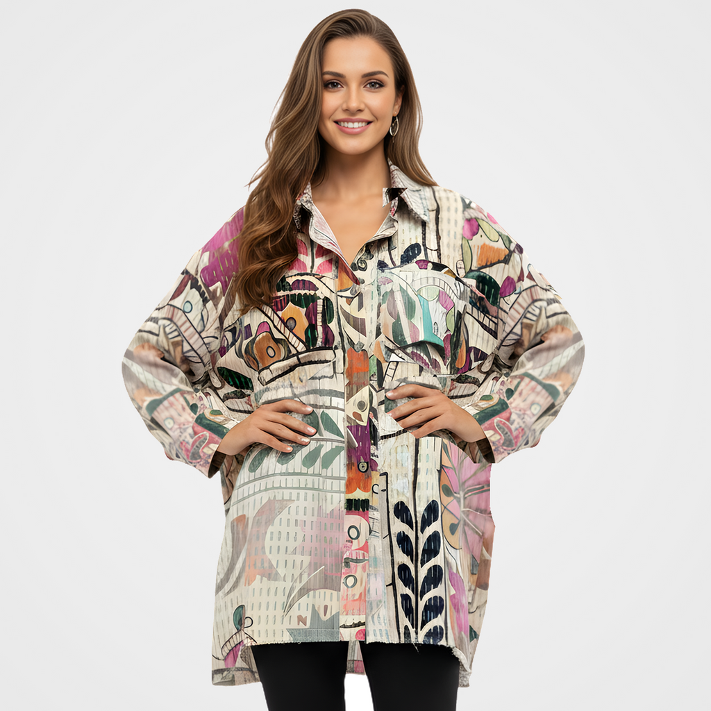 Kantha Print Button-UpTop w/Patch of Chief Joseph on Back