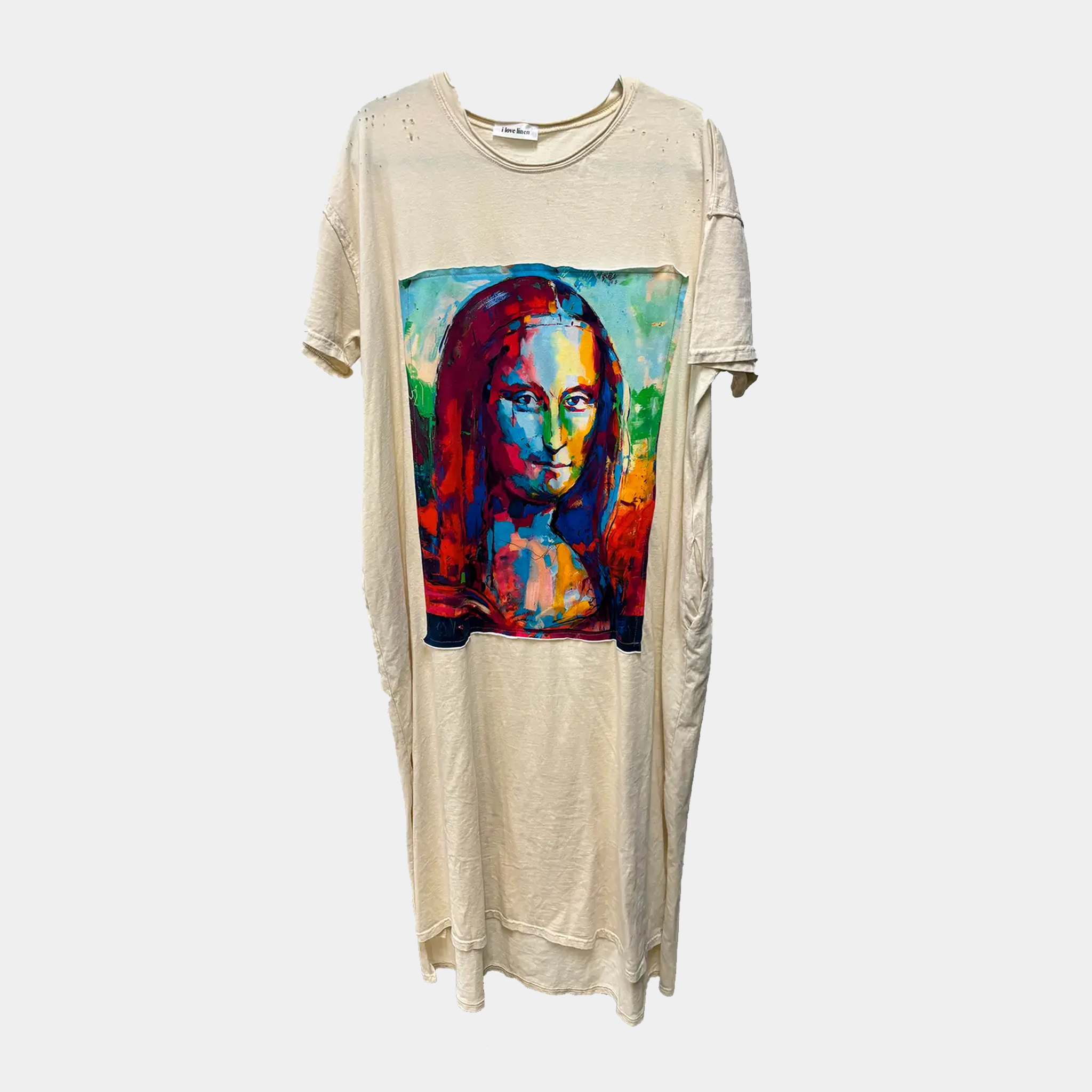 T-Shirt Dress with Mona Lisa Patchwork Print