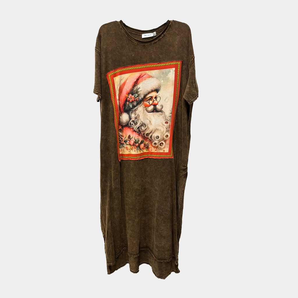 T-Shirt Dress with Santa Patchwork Print