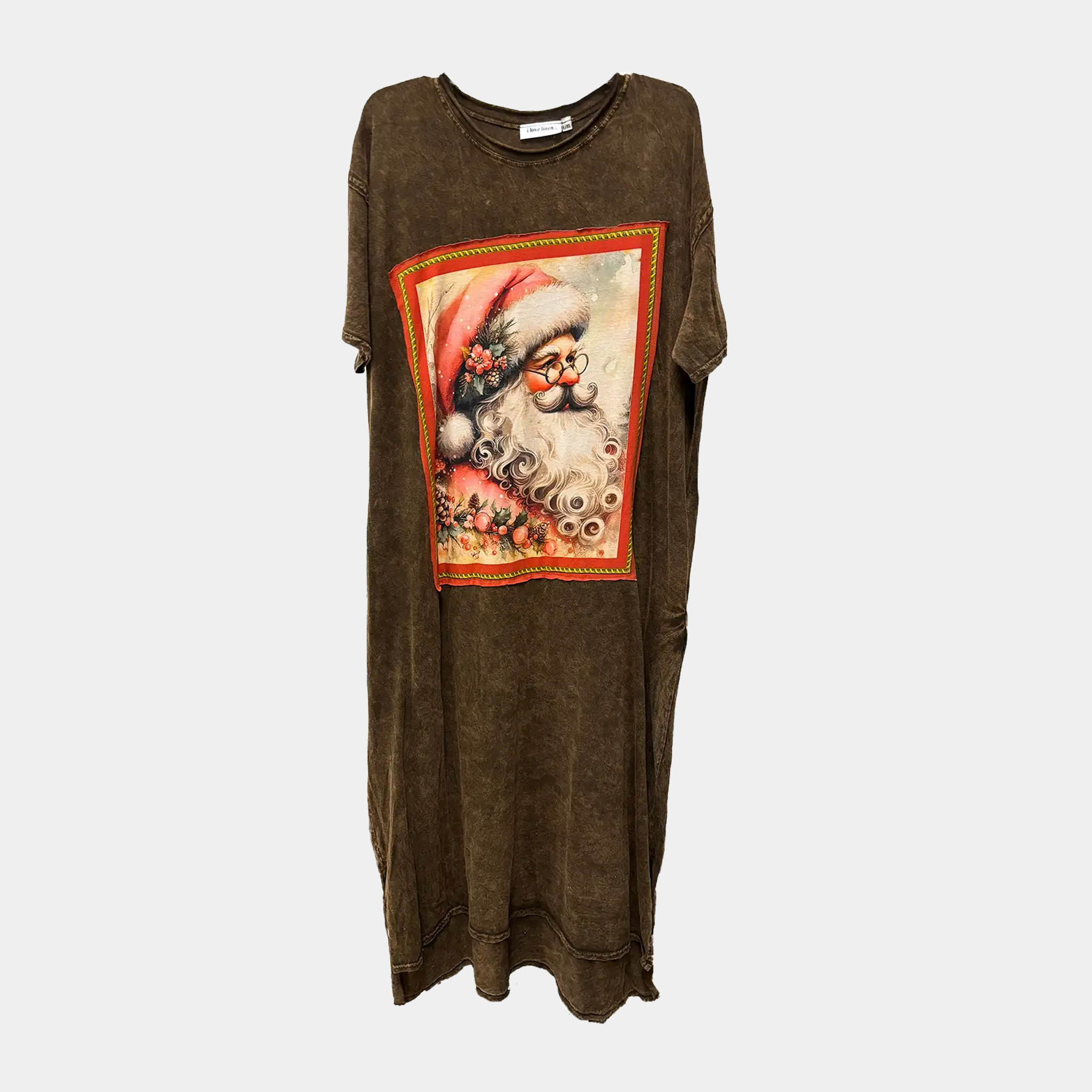 T-Shirt Dress with Santa Patchwork Print