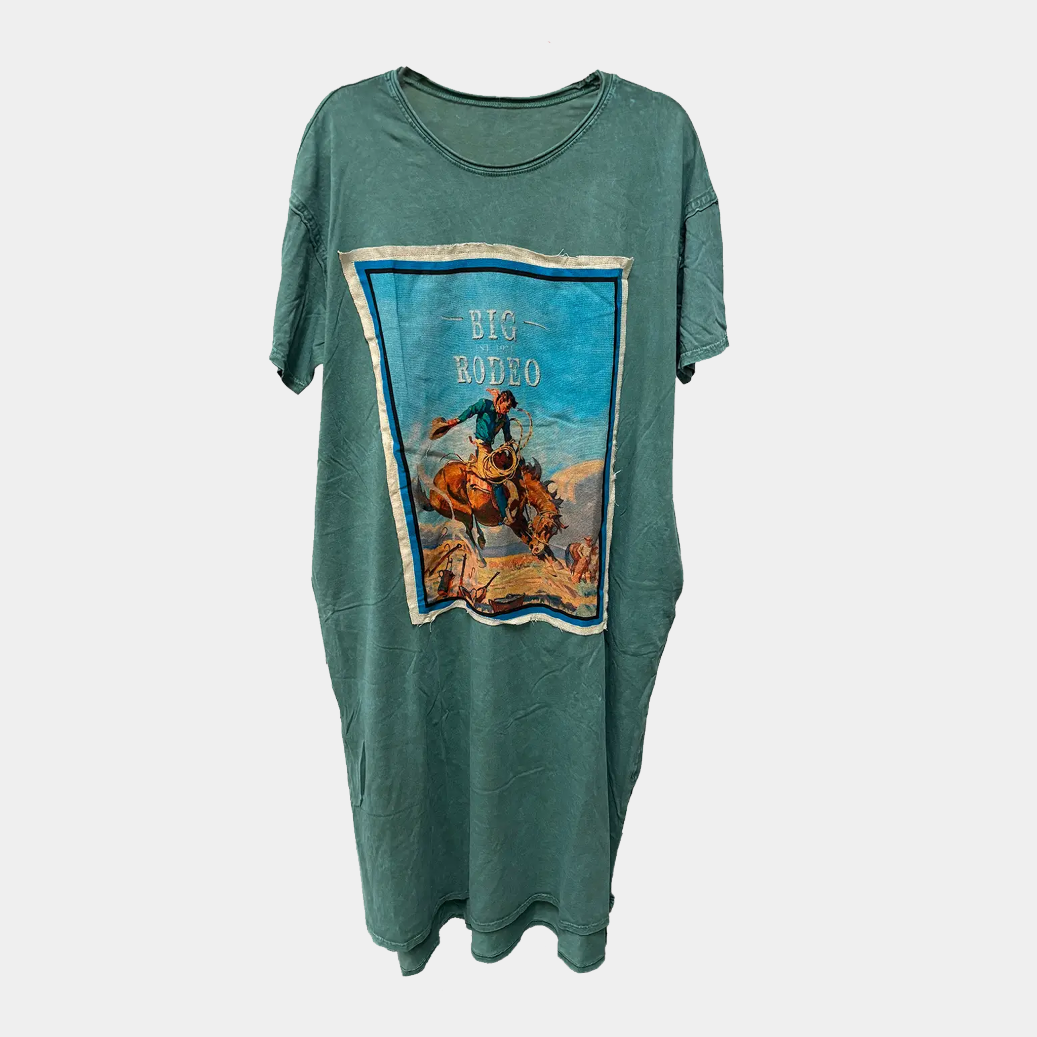 T-Shirt Dress with Vintage Rodeo Poster Patchwork Print