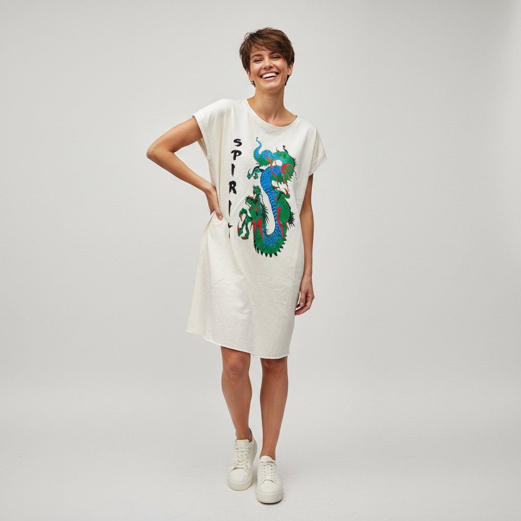 T-Shirt Dress with Spirit Dragon Print