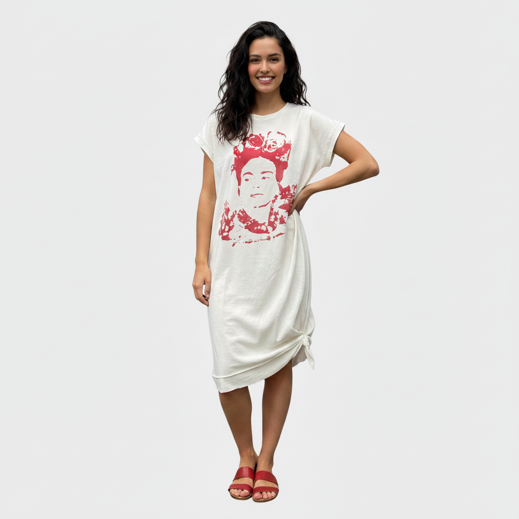T-Shirt Dress with Frida Kahlo Graphic