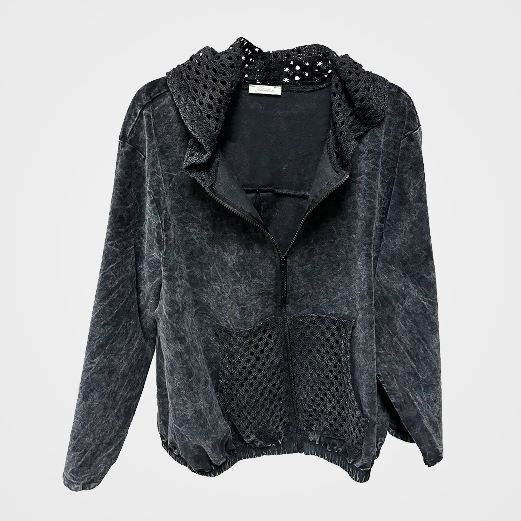 Zip Up Hoodie Jacket in Pinwale Corduroy & Crochet