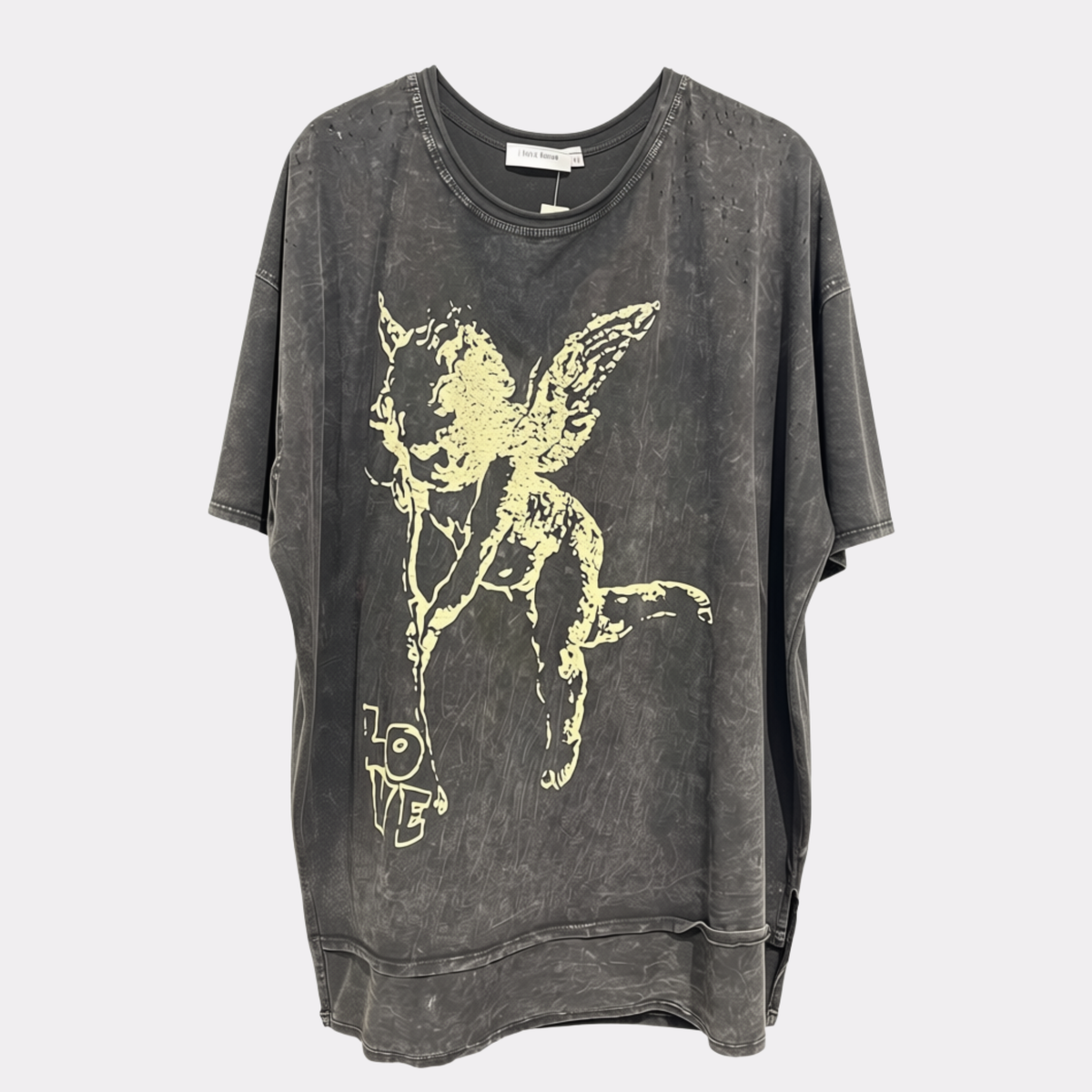 Distressed Tee with Cupid Print in 3 Colors