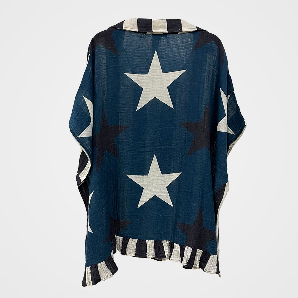 Collared Blouse with Stripes (front) and Stars (back) | $46 Each