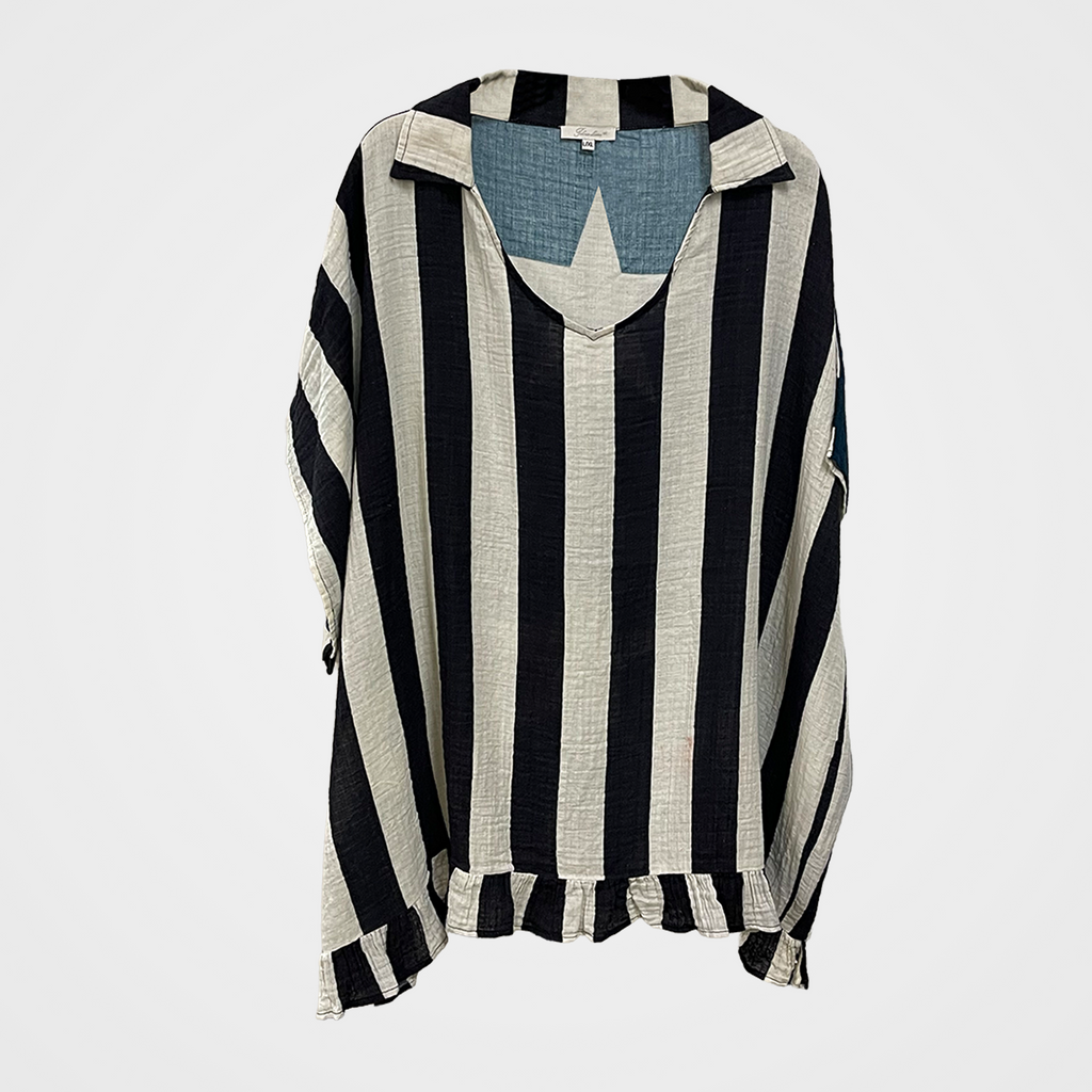 Collared Blouse with Stripes (front) and Stars (back) | $46 Each
