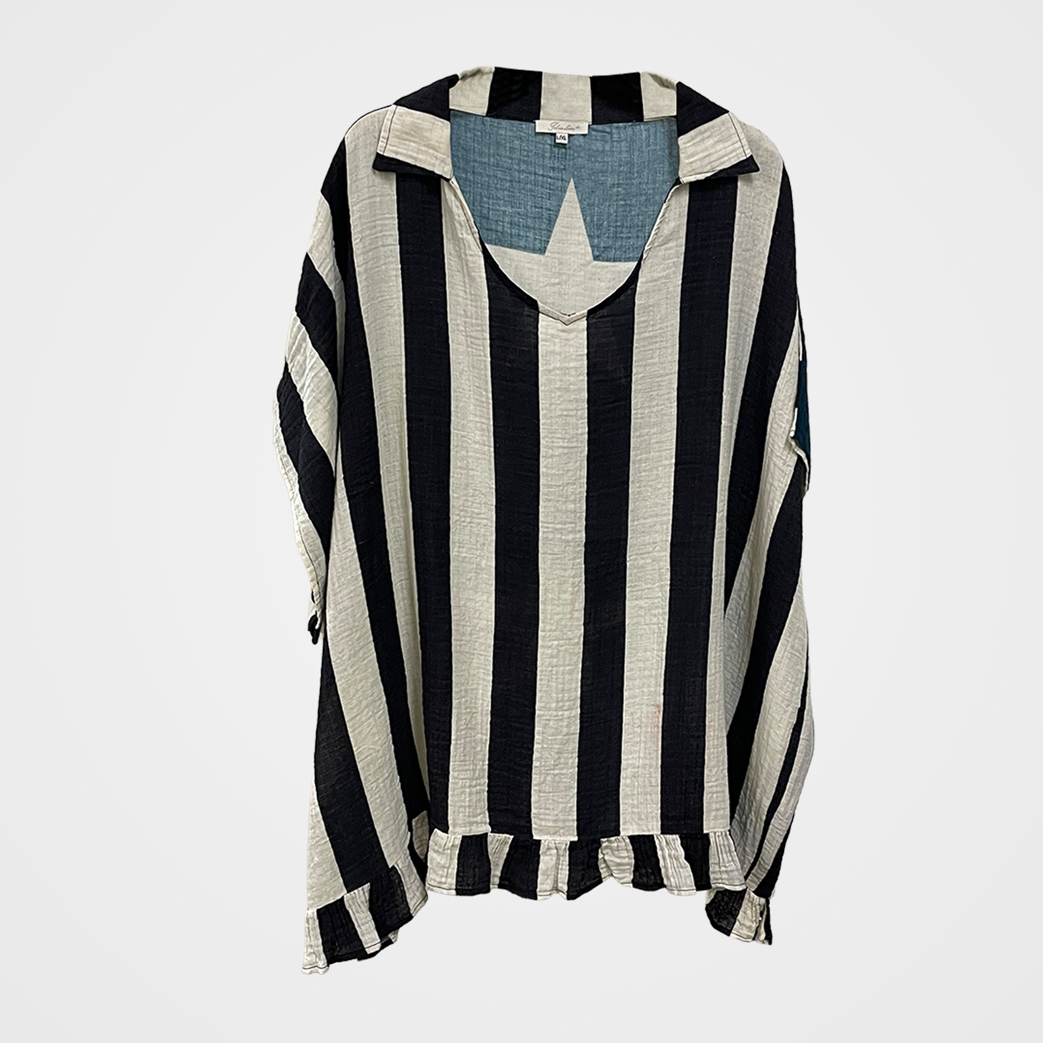 Collared Blouse with Stripes (front) and Stars (back) | $46 Each