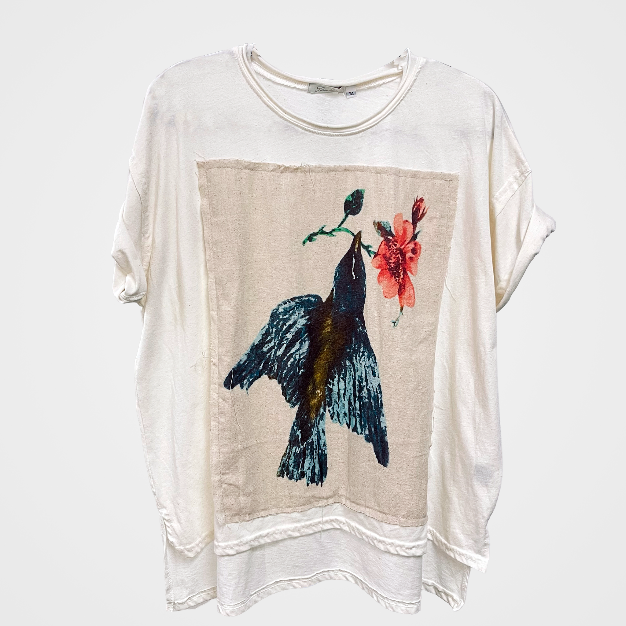Blue Bird & Blossom Patch 100% Cotton Tee | $29 Each