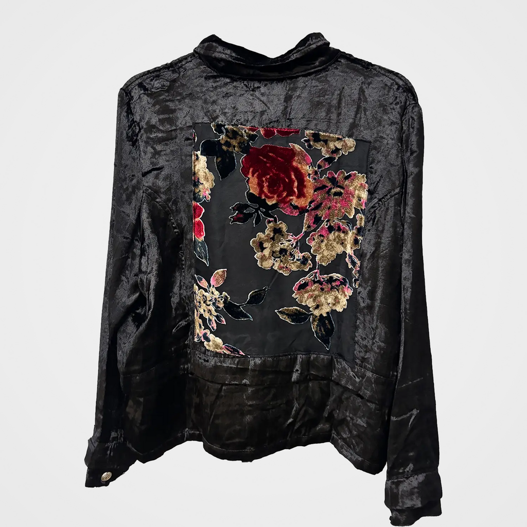 Velvet Rayon Military Jacket w/ Burnout Velvet Applique