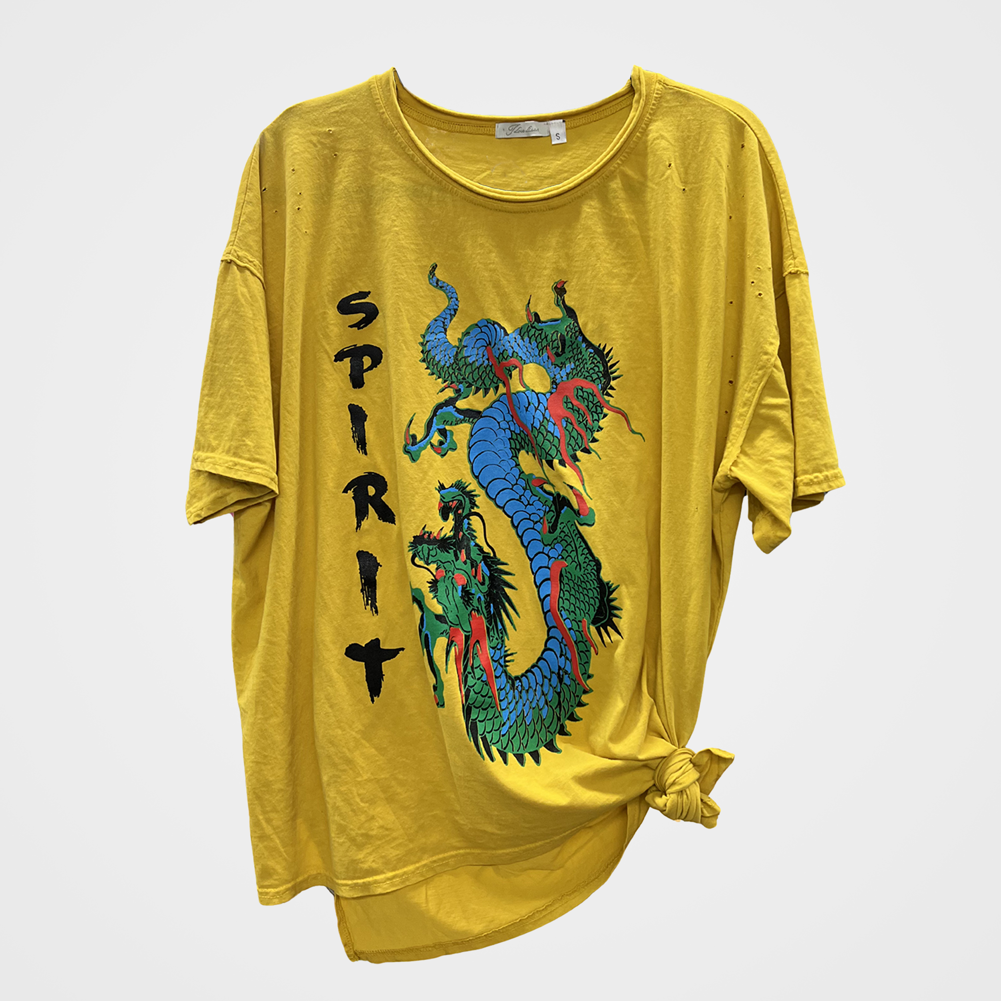 Distressed Tee with "Spirit" Type and Dragon Graphic