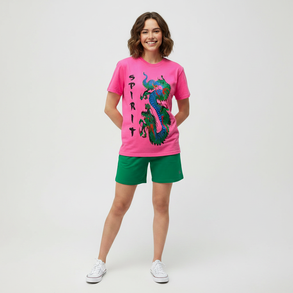 Dragon Print Tee in Ivory, Pink, or Gray
