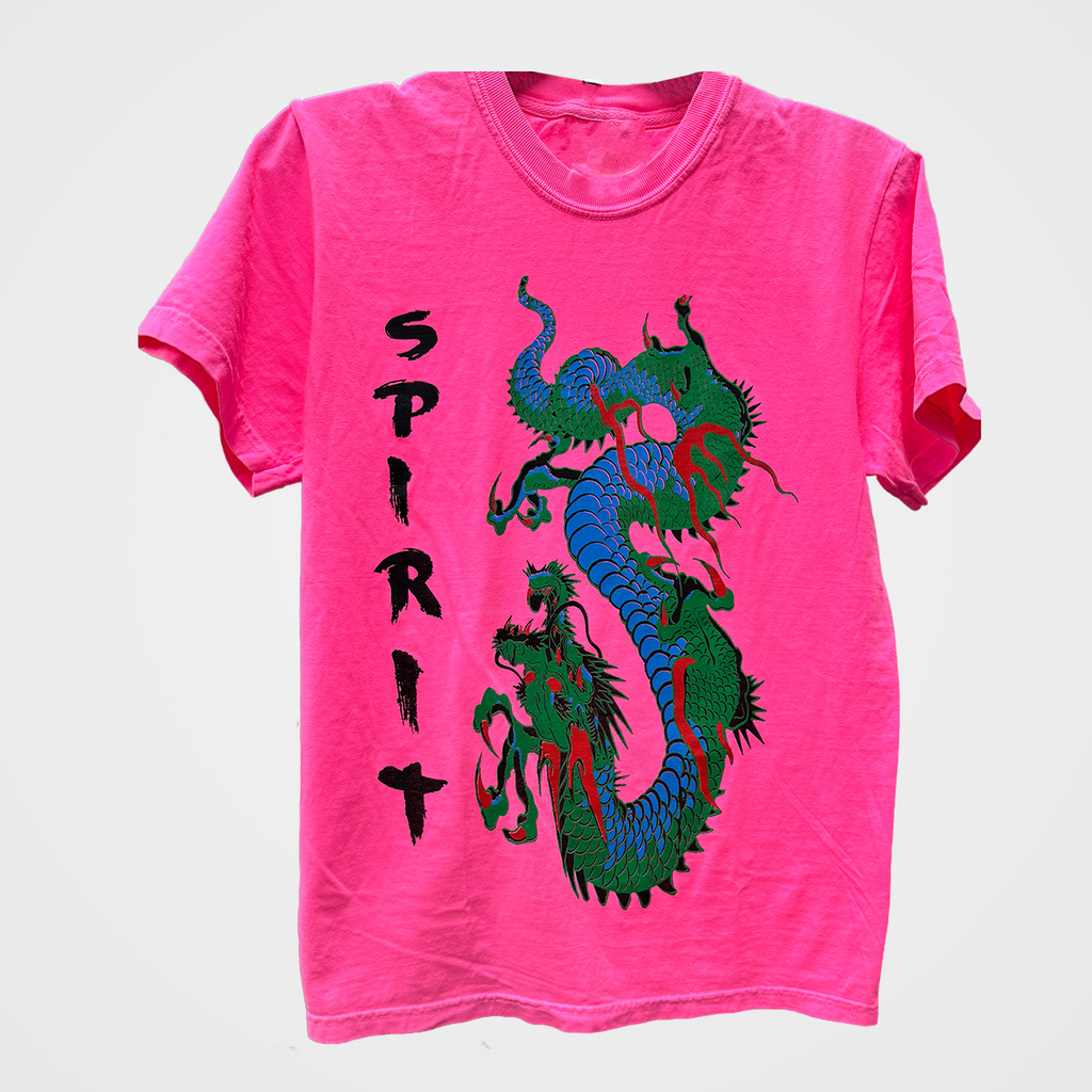 Dragon Print Tee in Ivory, Pink, or Gray