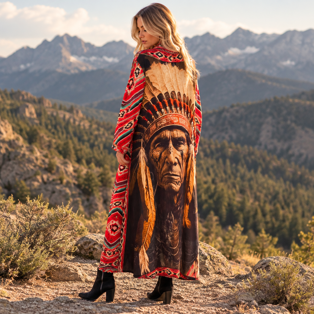 Striped Serape (front) with Native Chief Print (back)