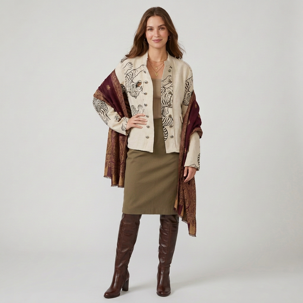 Open-Front Military-Inspired Jacket with Tiger Print